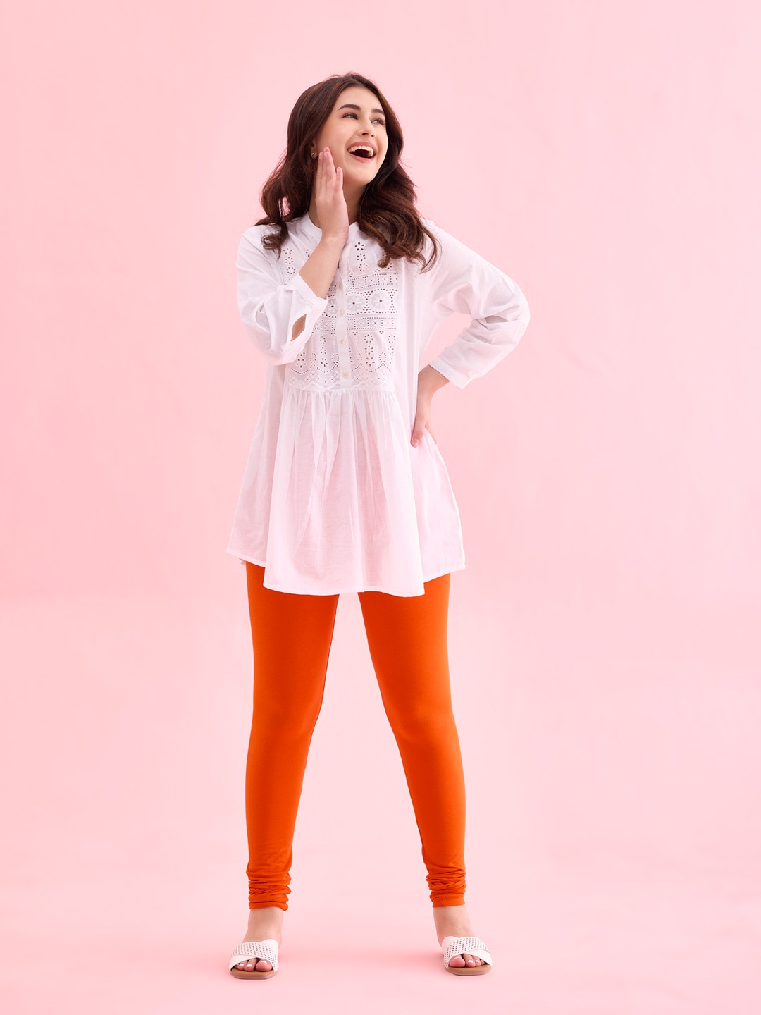 

Go Colors Women Orange Solid Churidar Length Leggings