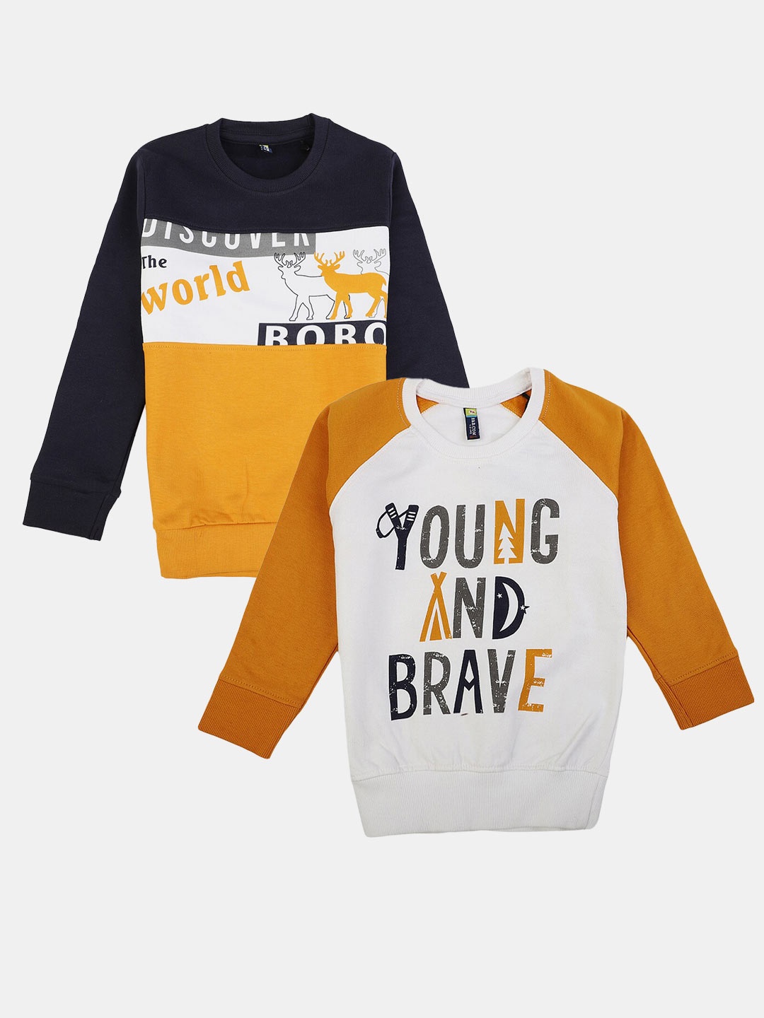 

V-Mart Boys Pack Of 2 Colourblocked Cotton Pullover Sweatshirts, Navy blue