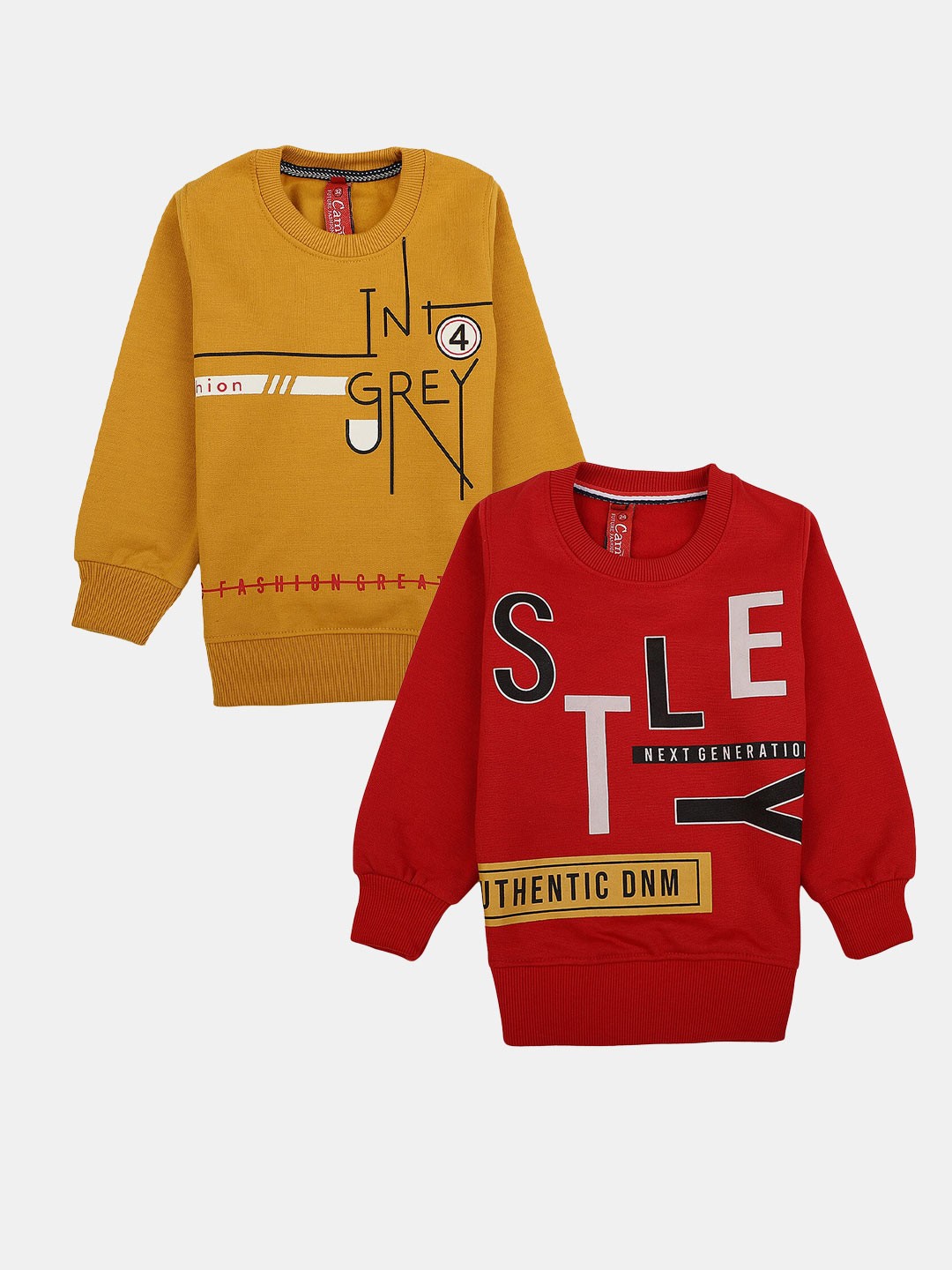 

V-Mart Boys Pack Of 2 Printed Cotton Pullover Sweatshirts, Yellow