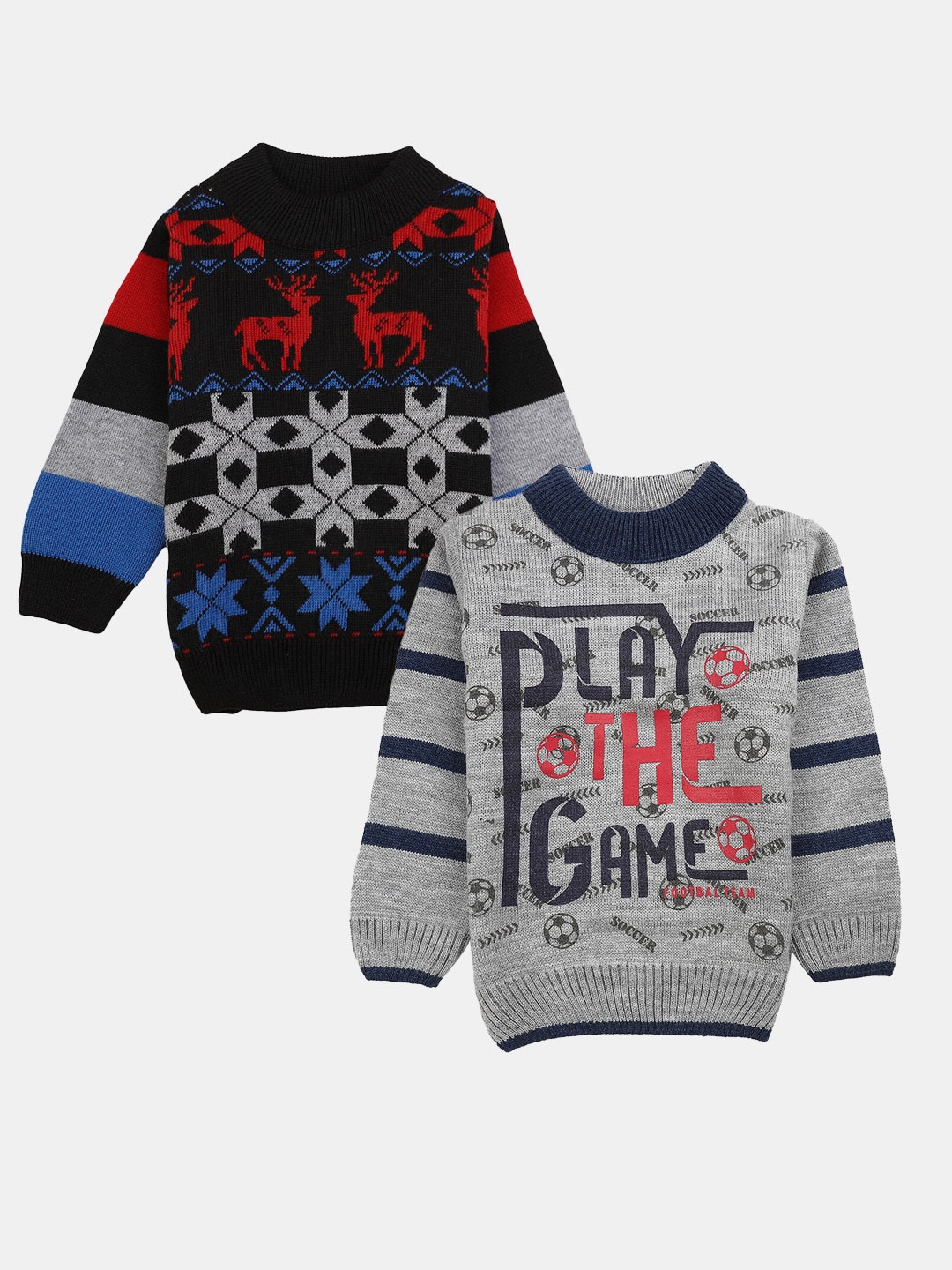 

V-Mart Boys Pack of 2 Typography Printed Acrylic Pullover, Black