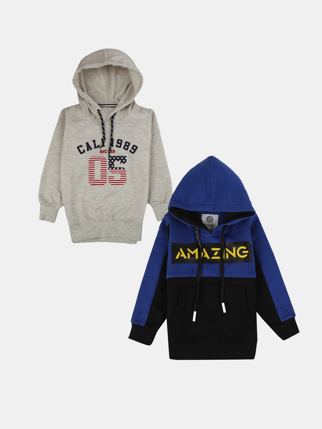 

V-Mart Boys Pack of 2 Typography Printed Hooded Cotton Pullover, Grey