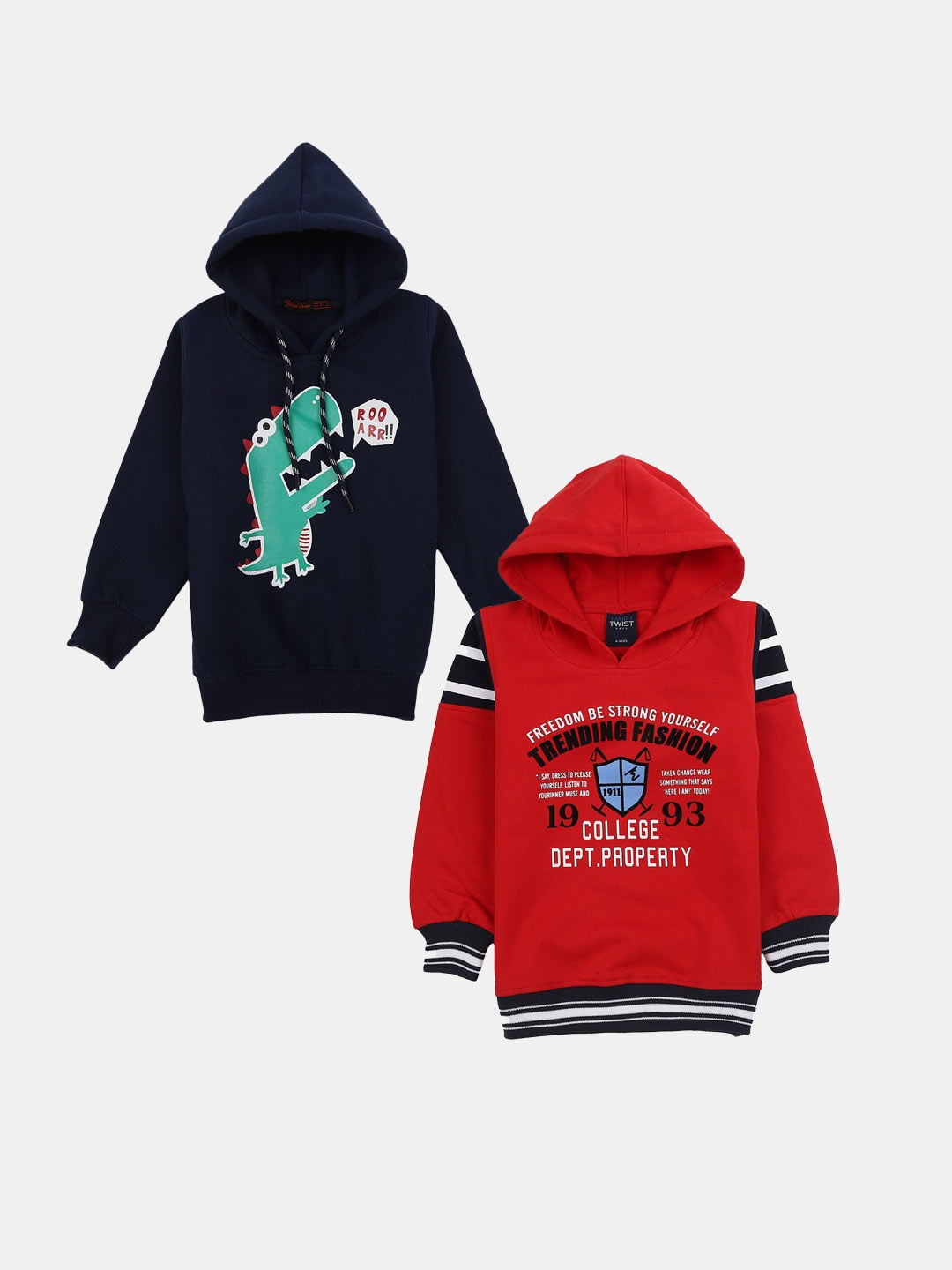 

V-Mart Boys Pack of 2 Graphic Printed Hooded Cotton Pullover, Navy blue