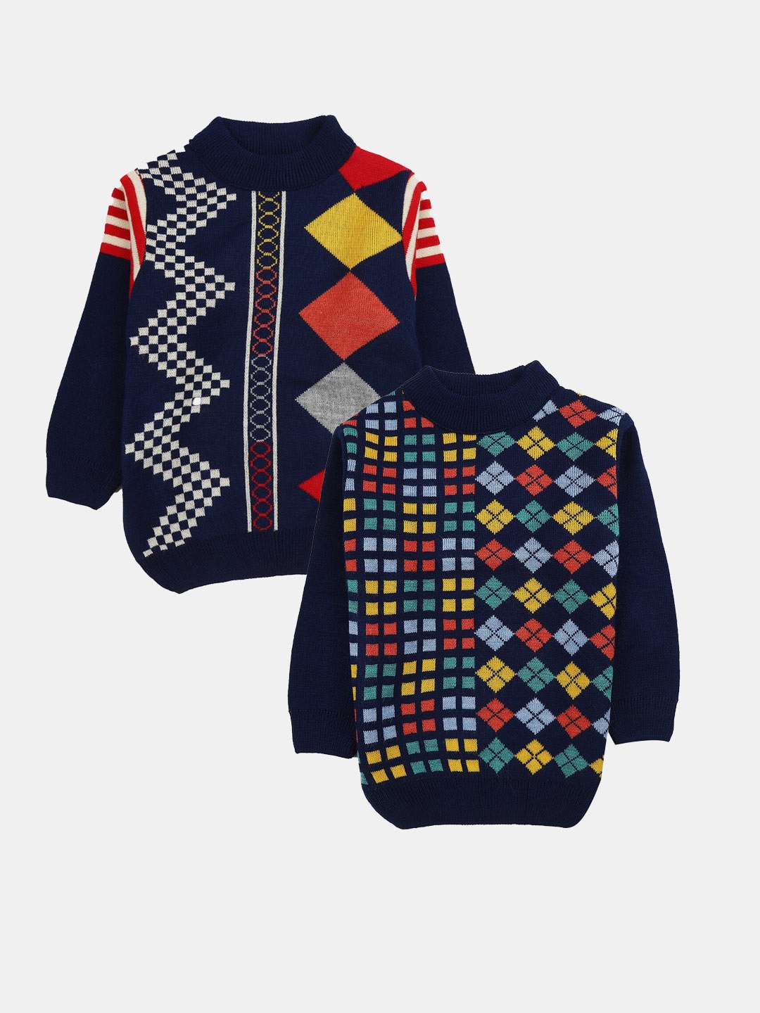 

V-Mart Boys Pack of 2 Geometric Printed Acrylic Sweatshirt, Navy blue