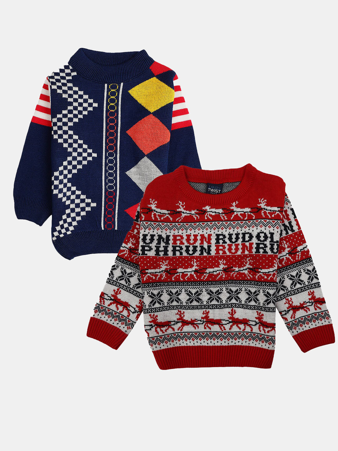 

V-Mart Boys Pack of 2 Geometric Printed Acrylic Sweatshirt, Navy blue