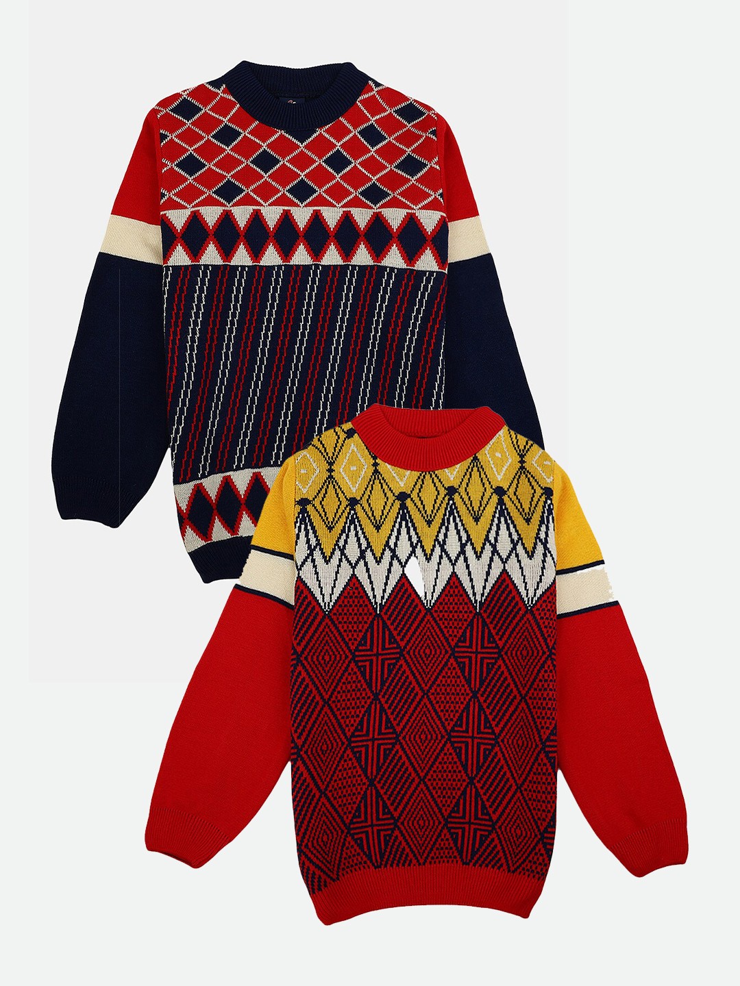 

V-Mart Boys Pack of 2 Geometric Printed Acrylic Sweatshirt, Red