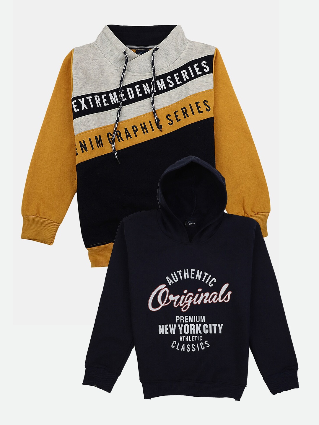 

V-Mart Boys Pack of 2 Typography Printed Cotton Sweatshirt, Mustard