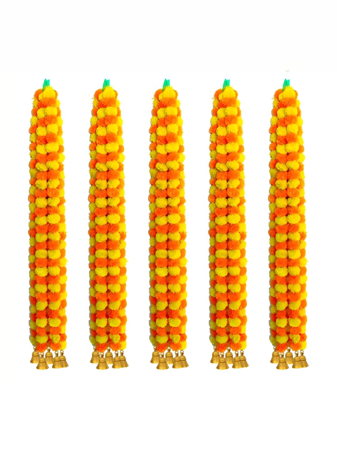 

iHandikart Yellow 25 Pieces Hanging Marigold With Bell Garland Artificial Flower