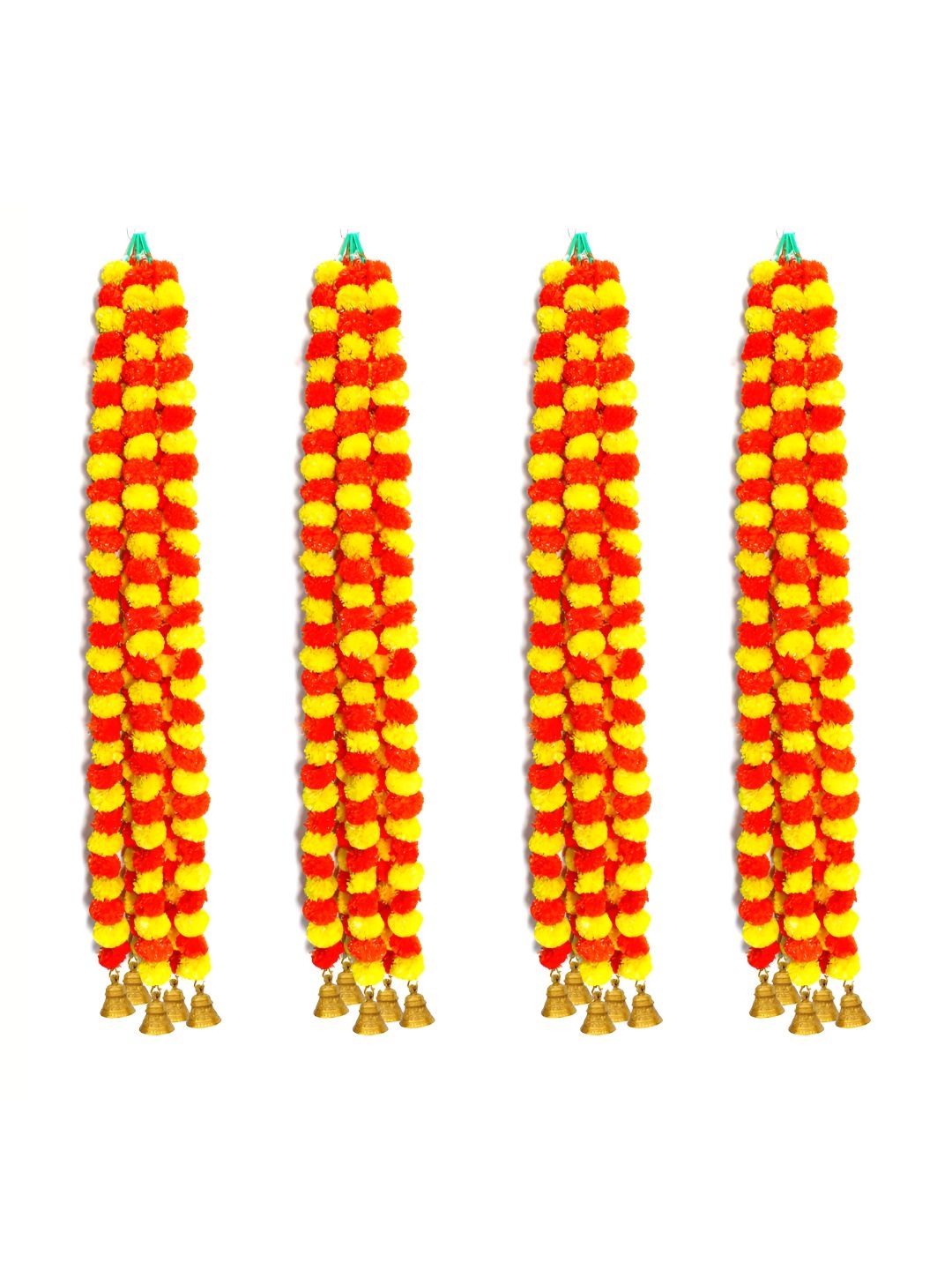 

iHandikart Yellow 20 Pieces Hanging Marigold With Bell Garland Artificial Flower