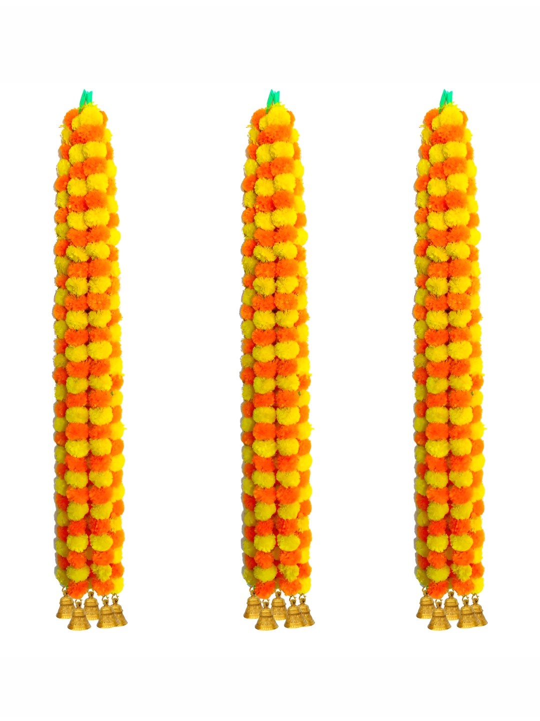 

iHandikart Yellow 15 Pieces Hanging Marigold With Bell Garland Artificial Flower