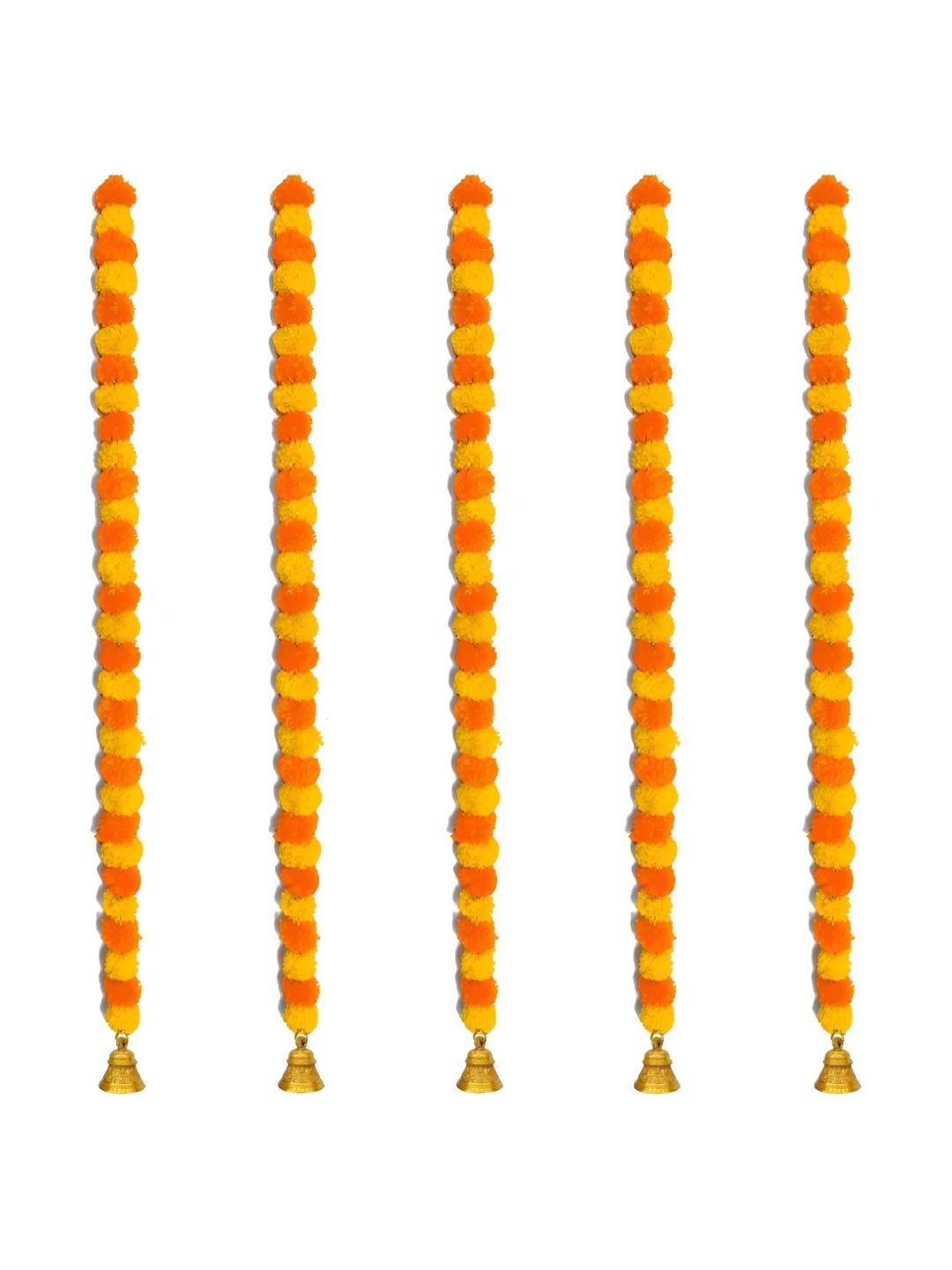 

iHandikart Yellow 5 Pieces Hanging Marigold With Bell Garland Artificial Flower