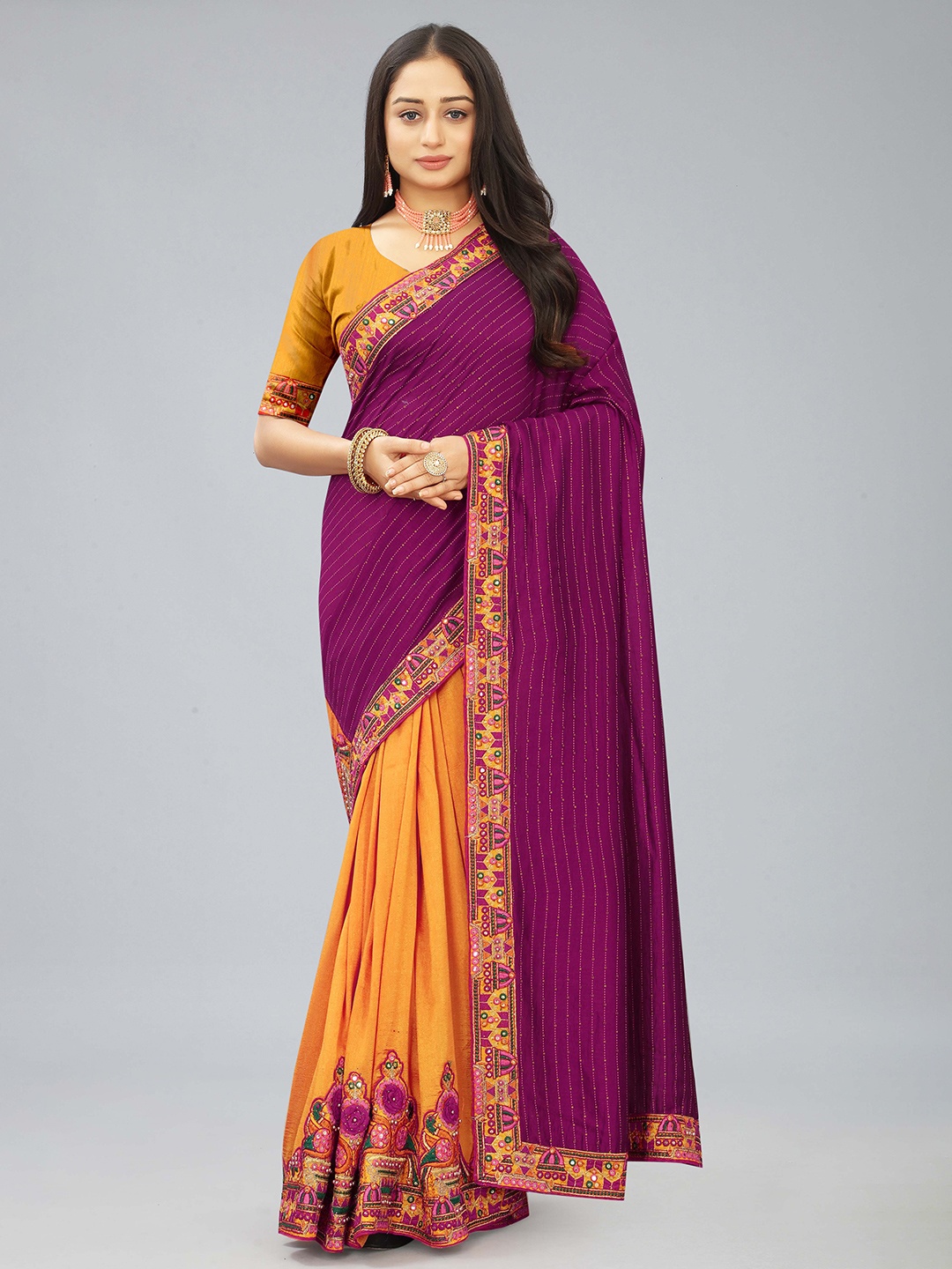 

Kiwie Art Silk Half and Half Saree, Magenta