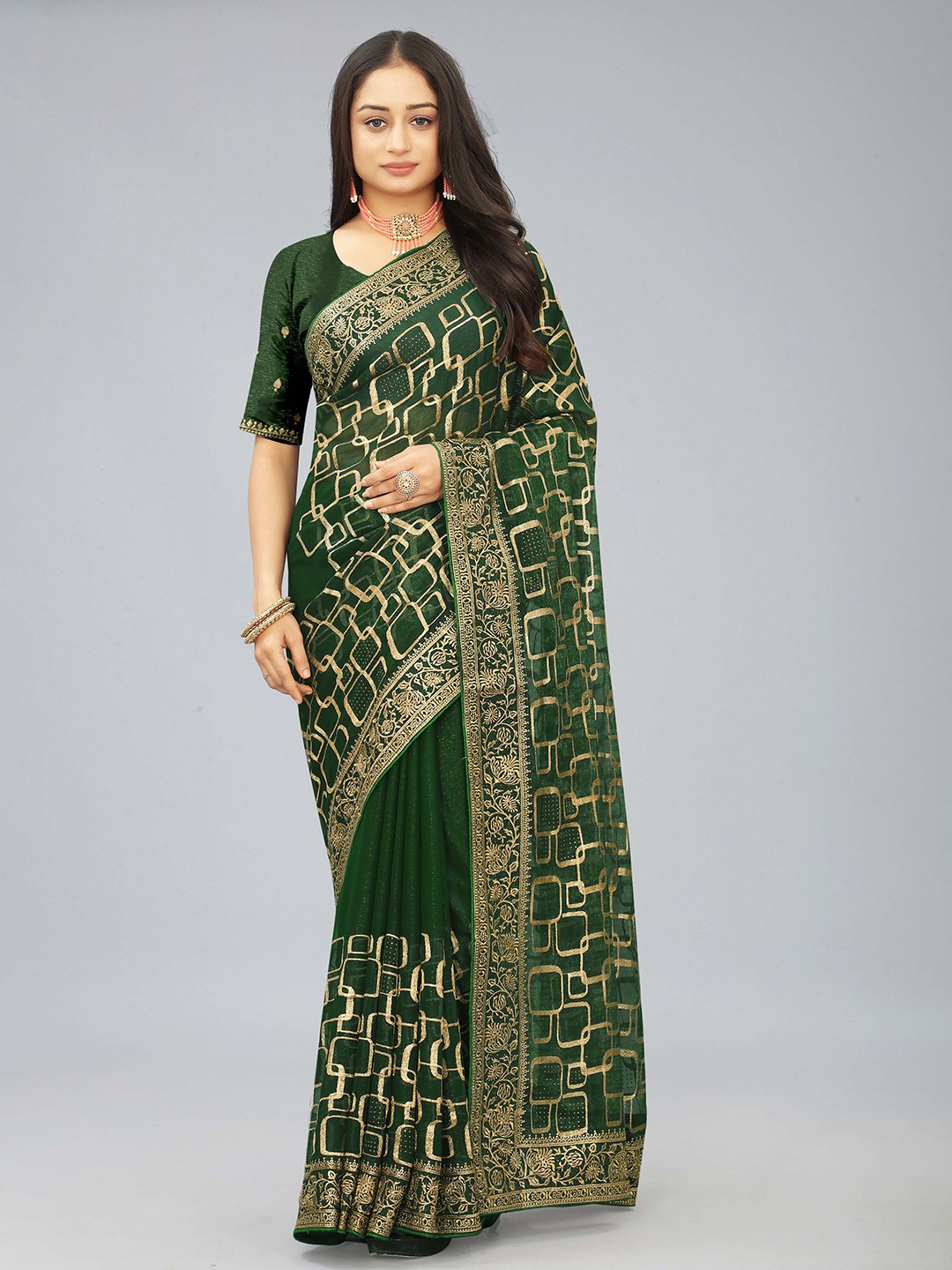 

Kiwie Zari Embroidered Heavy Work Saree, Green
