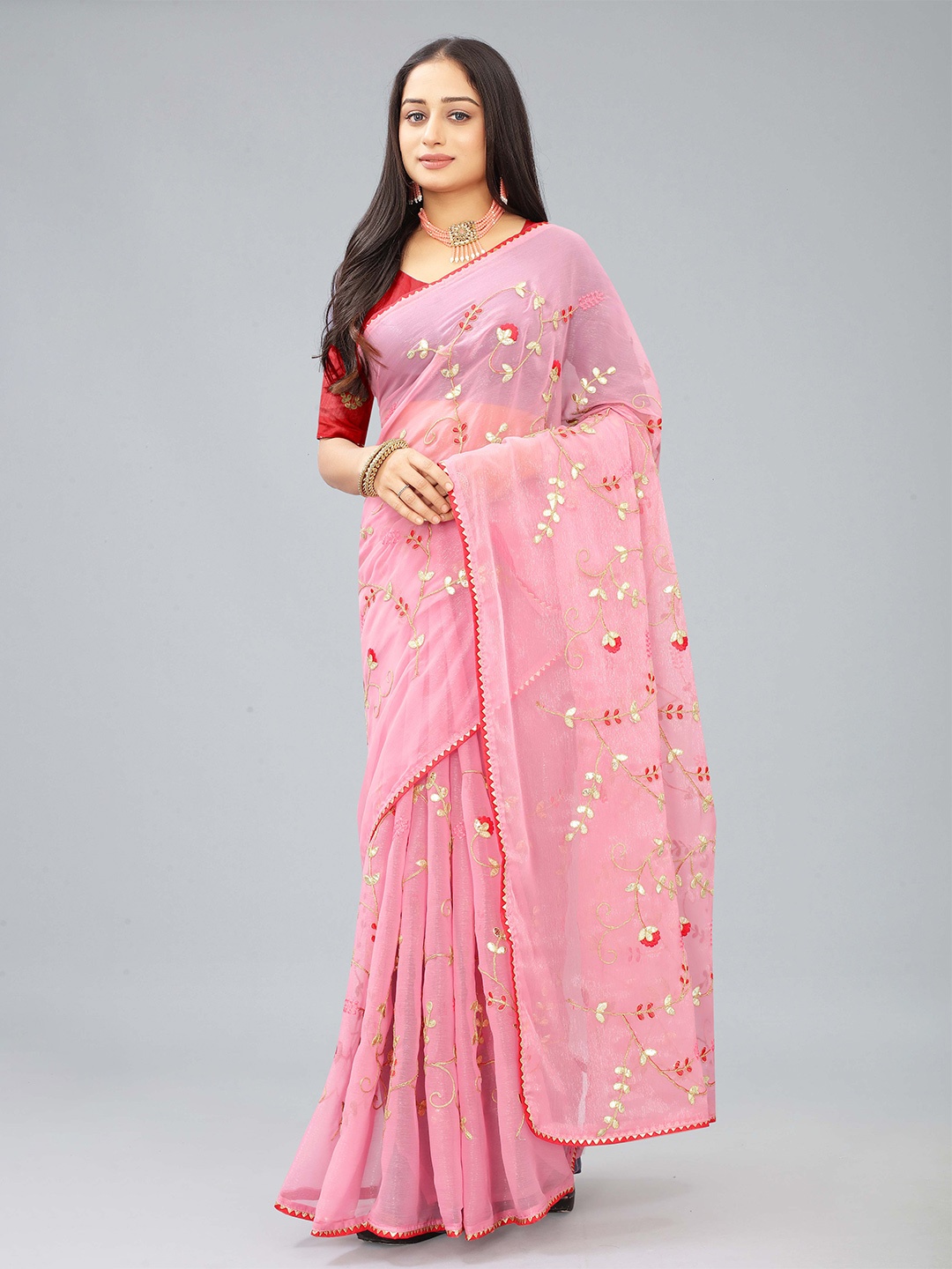 

Kiwie Embroidered Heavy Work Saree, Pink