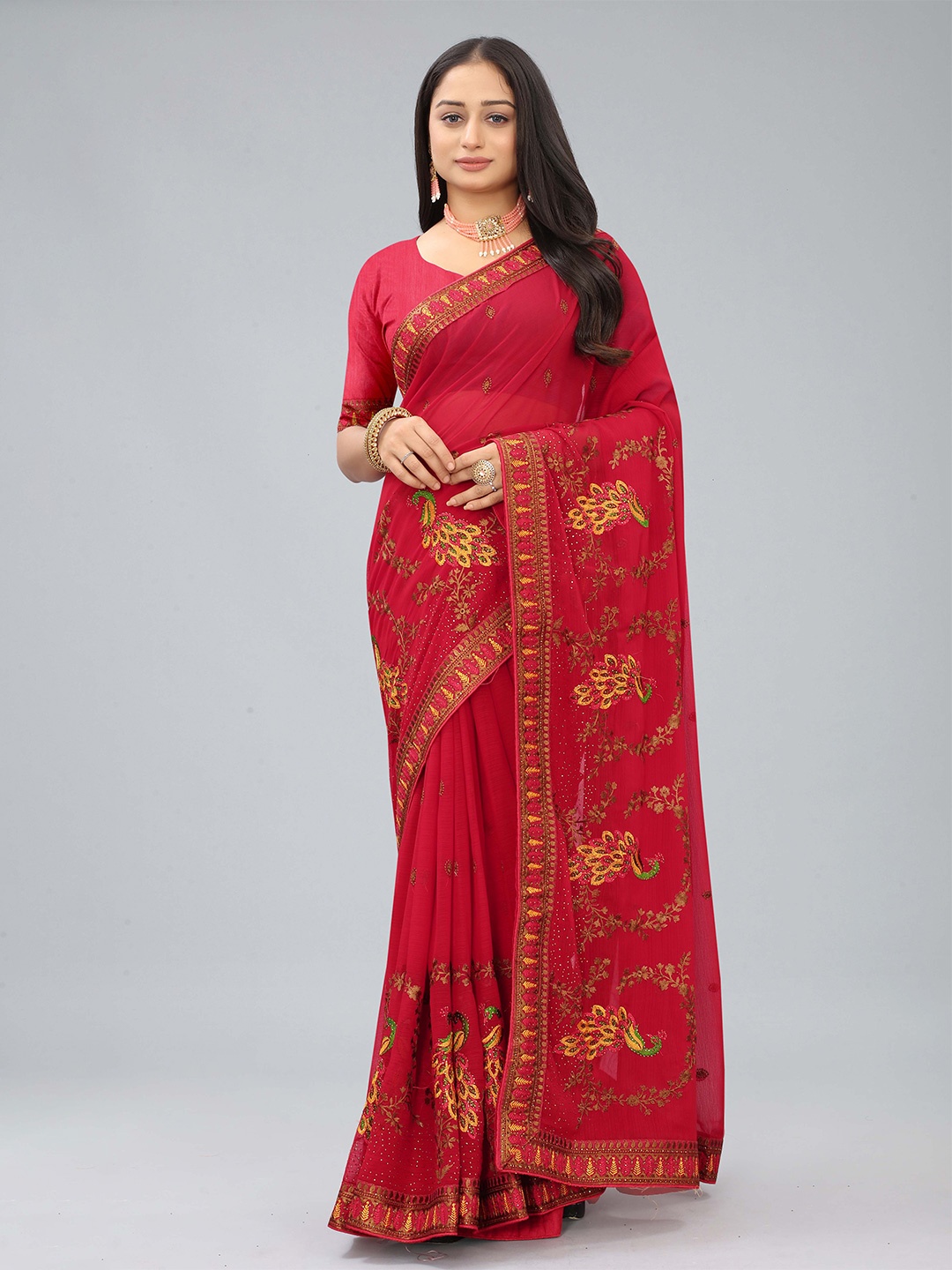 

Kiwie Embroidered Heavy Work Saree, Red