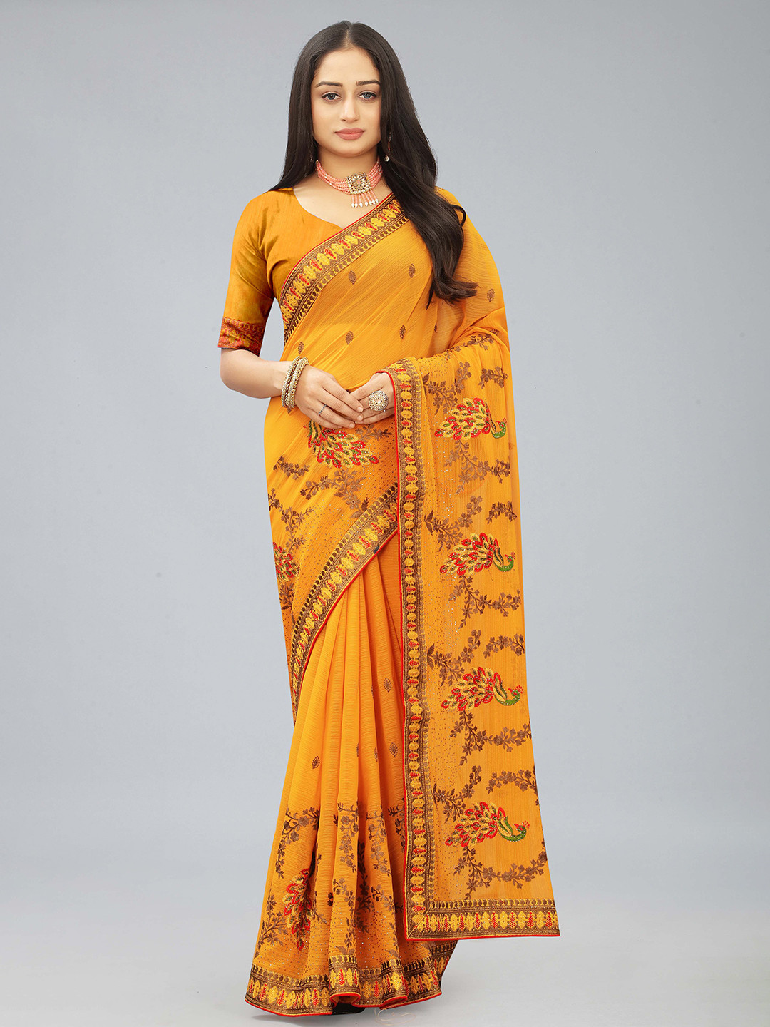 

Kiwie Ethnic Motifs Beads and Stones Emboridered Saree, Yellow