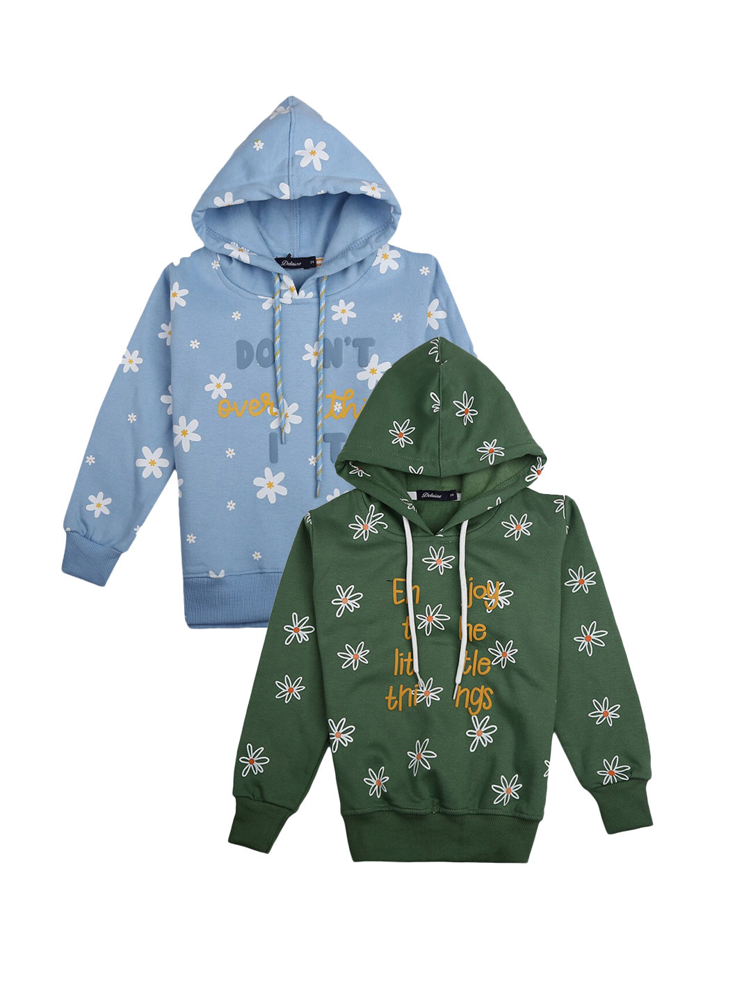 

V-Mart Girls Pack Of 2 Floral Printed Hooded Cotton Pullover, Blue