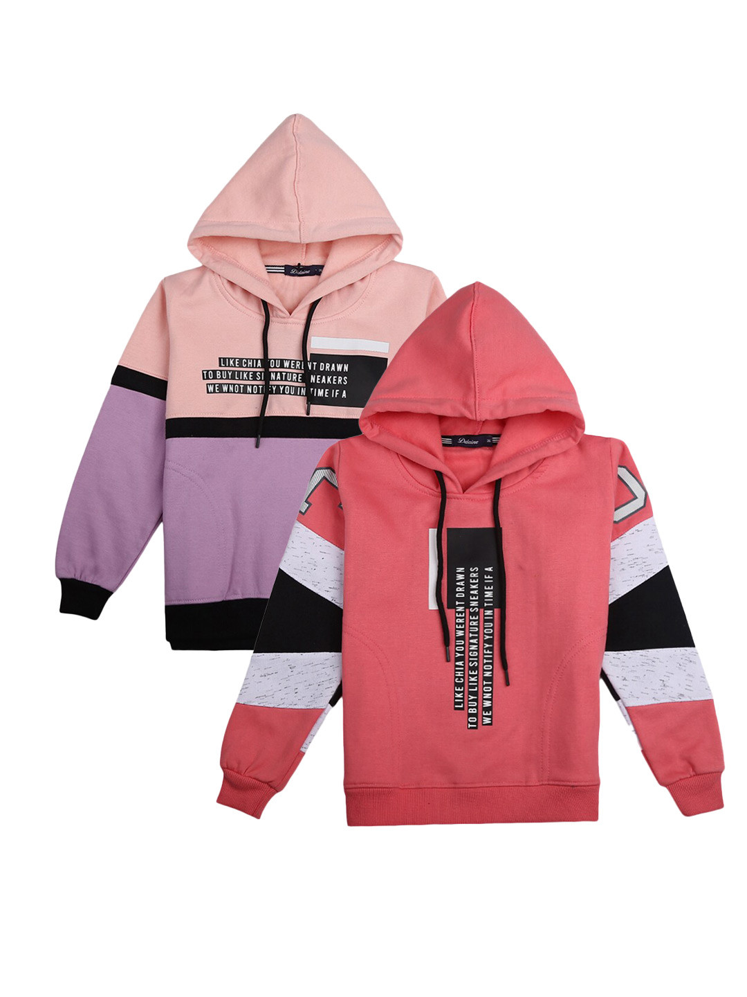 

V-Mart Girls Pack Of 2 Colourblocked Hooded Cotton Pullover, Purple