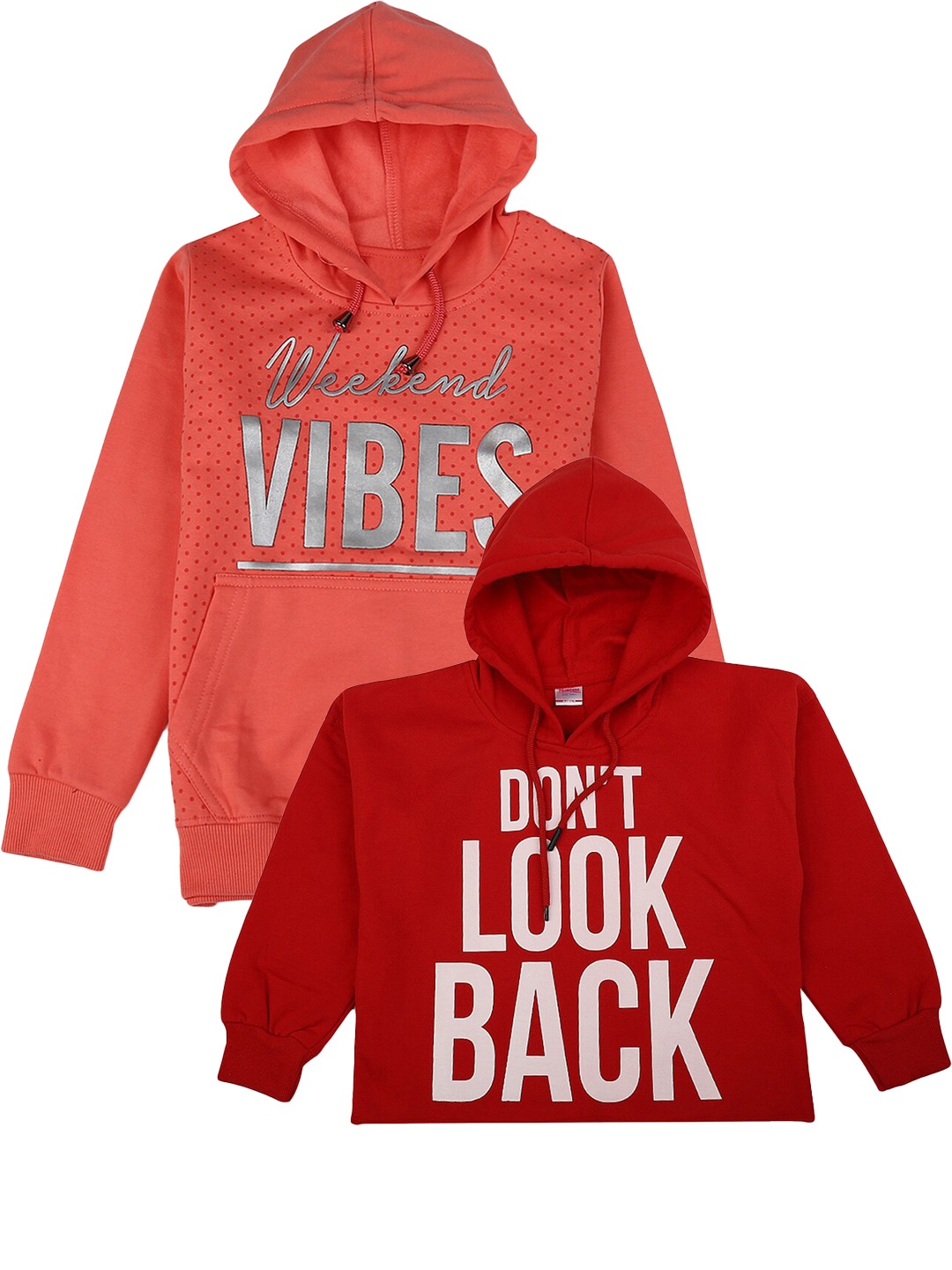 

V-Mart Girls Pack Of 2 Printed Cotton Pullover Sweatshirts, Peach