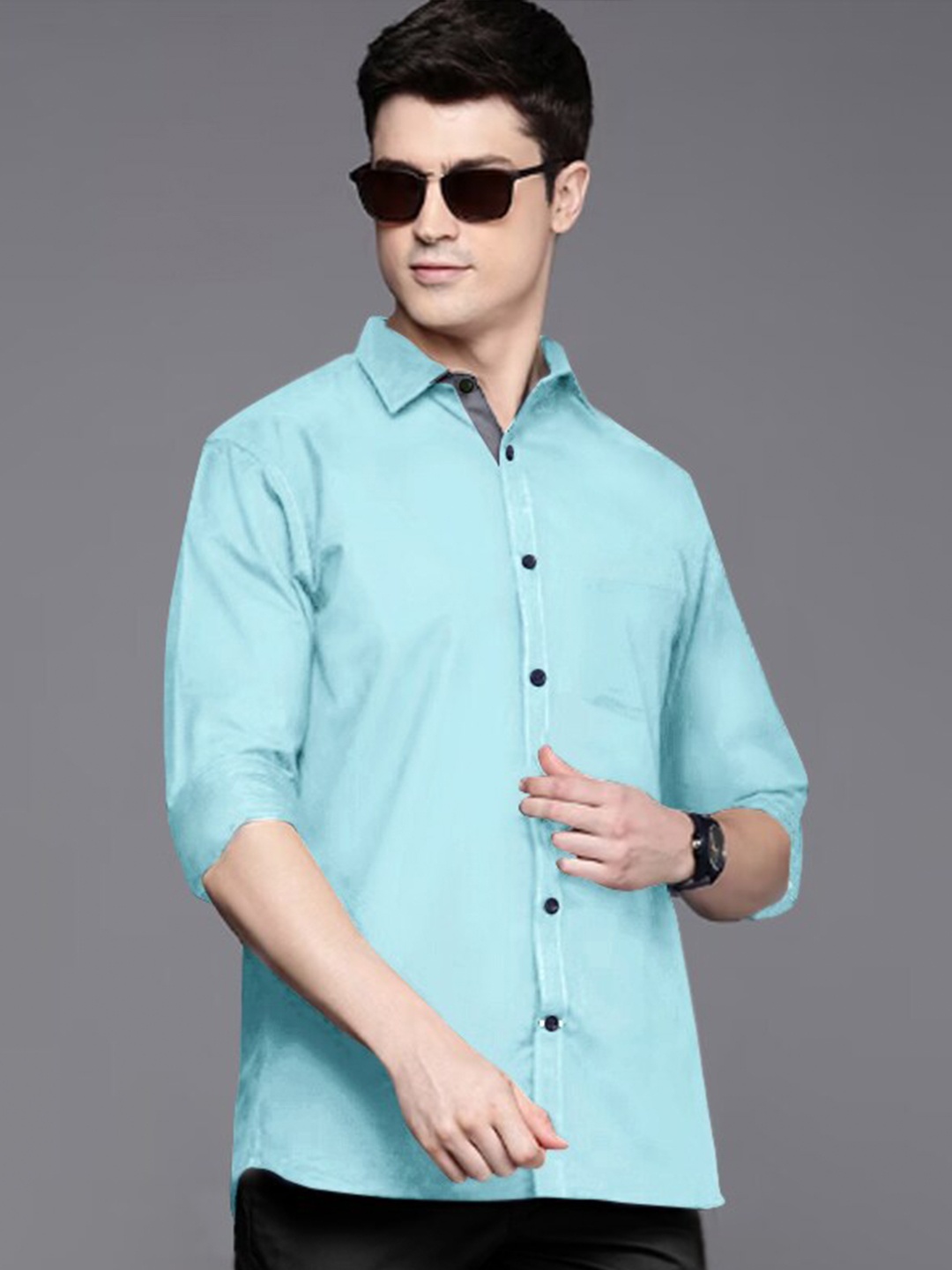 

Tee Projekt Standard Spread Collar Casual Shirt, Turquoise blue