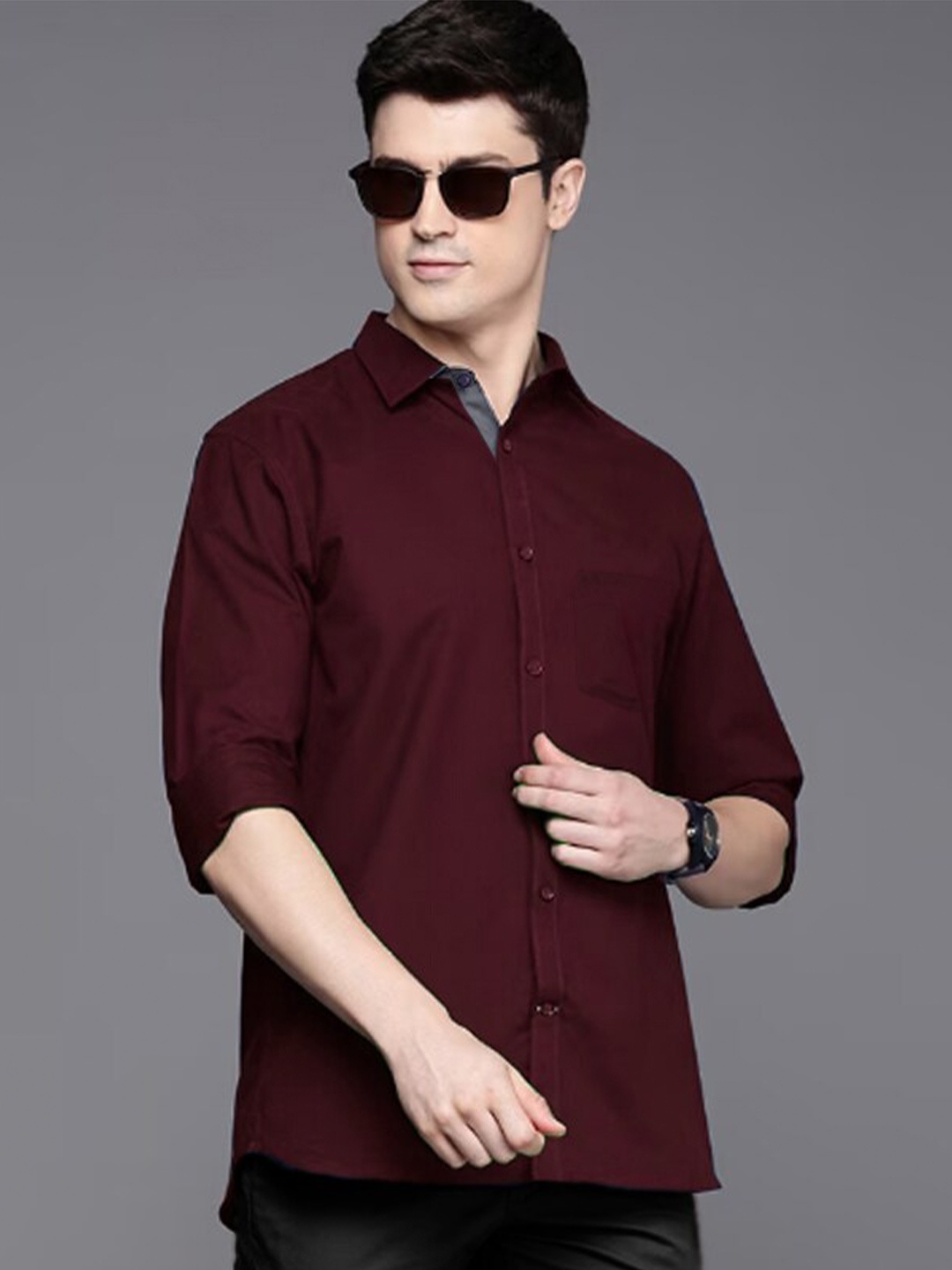 

Tee Projekt Standard Spread Collar Casual Shirt, Maroon