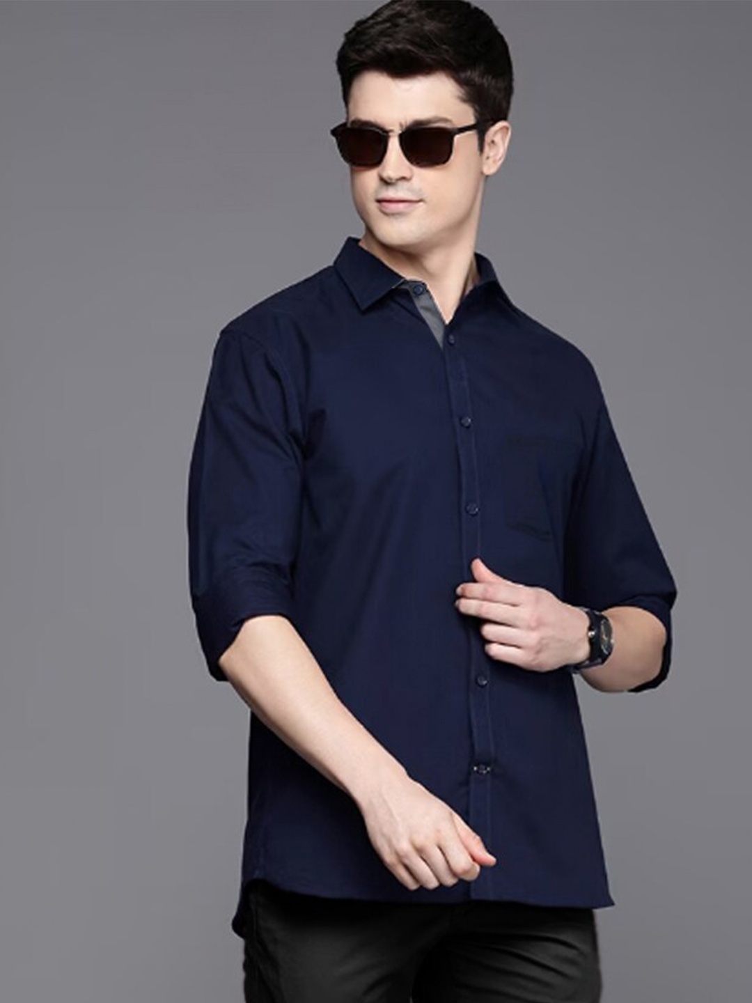 

Tee Projekt Standard Spread Collar Casual Shirt, Navy blue