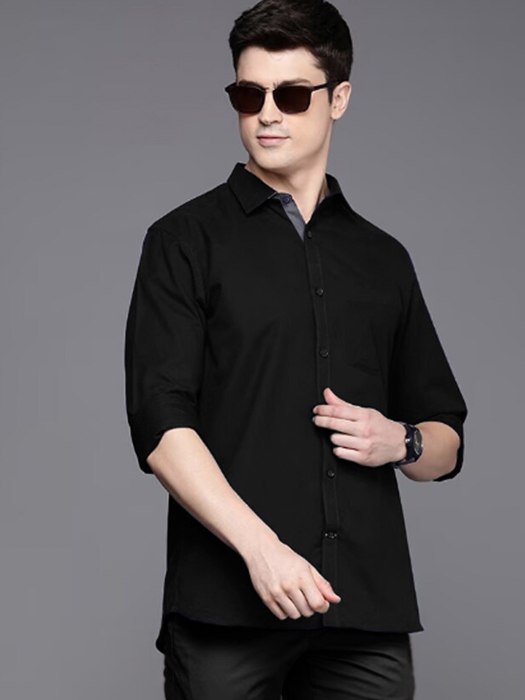 

Tee Projekt Standard Spread Collar Casual Shirt, Black