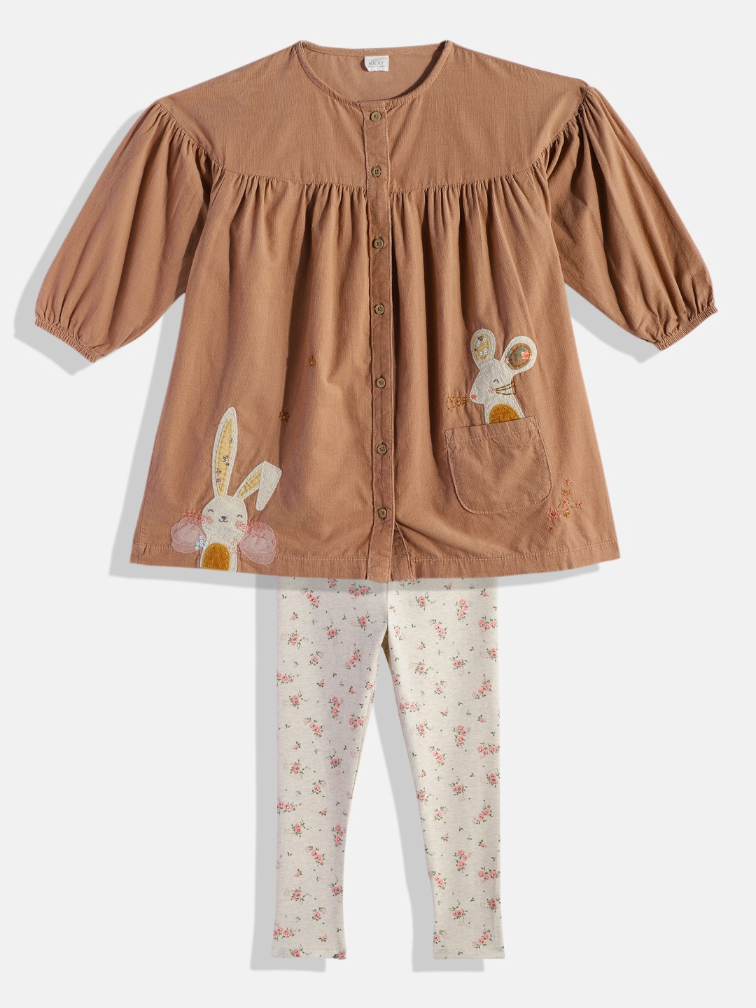 

NEXT Girls Applique Empire Dress With Leggings, Pink
