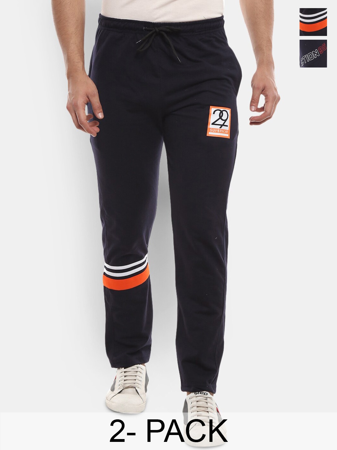 

V-Mart Men Pack Of 2 Printed Cotton Mid-Rise Track Pants, Navy blue