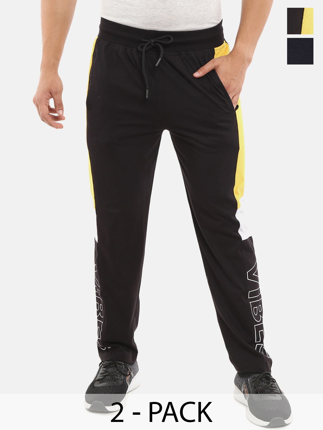

V-Mart Men Pack Of 2 Printed Cotton Track Pants, Navy blue