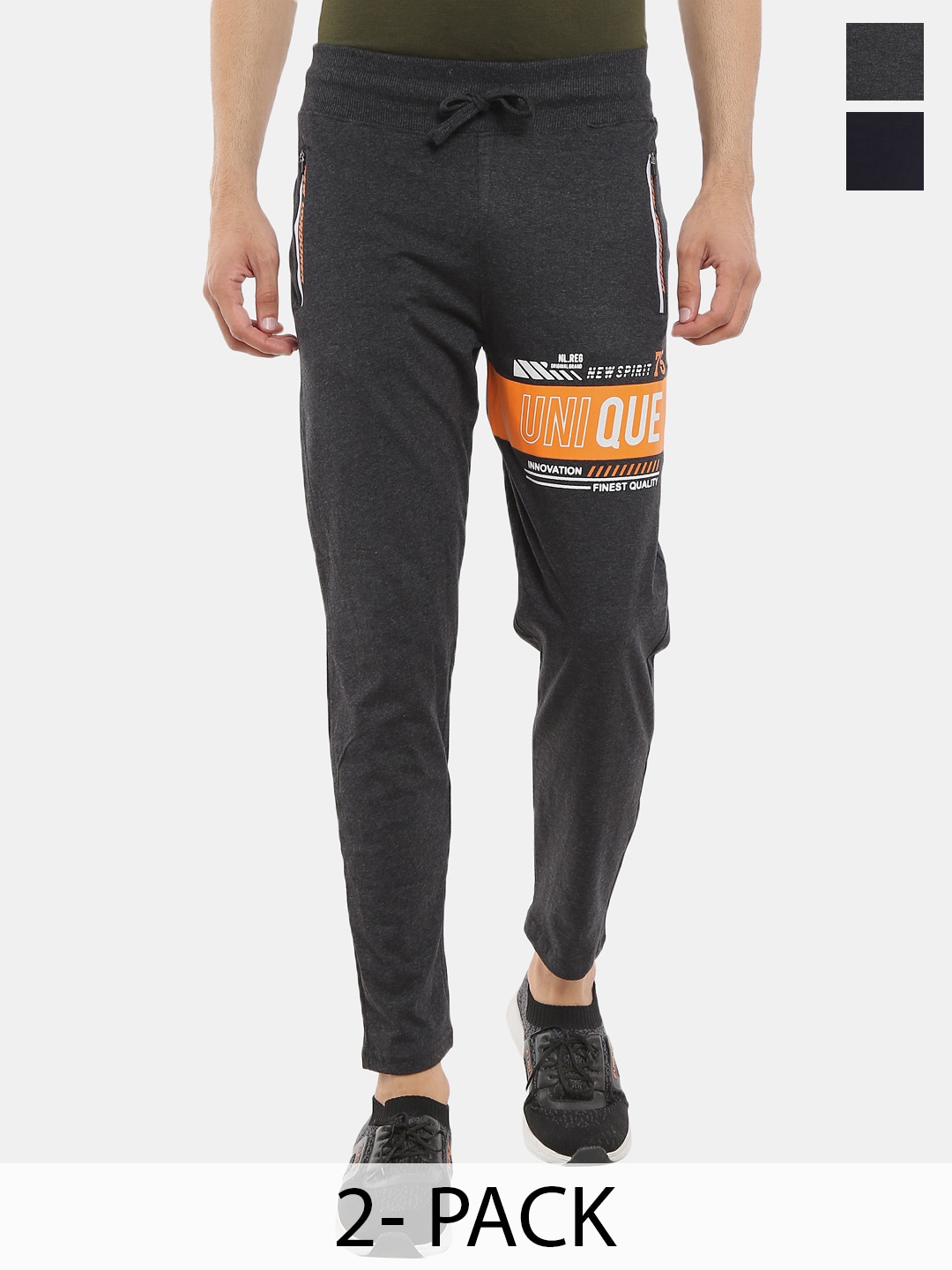 

V-Mart Men Pack Of 2 Printed Cotton Track Pants, Navy blue