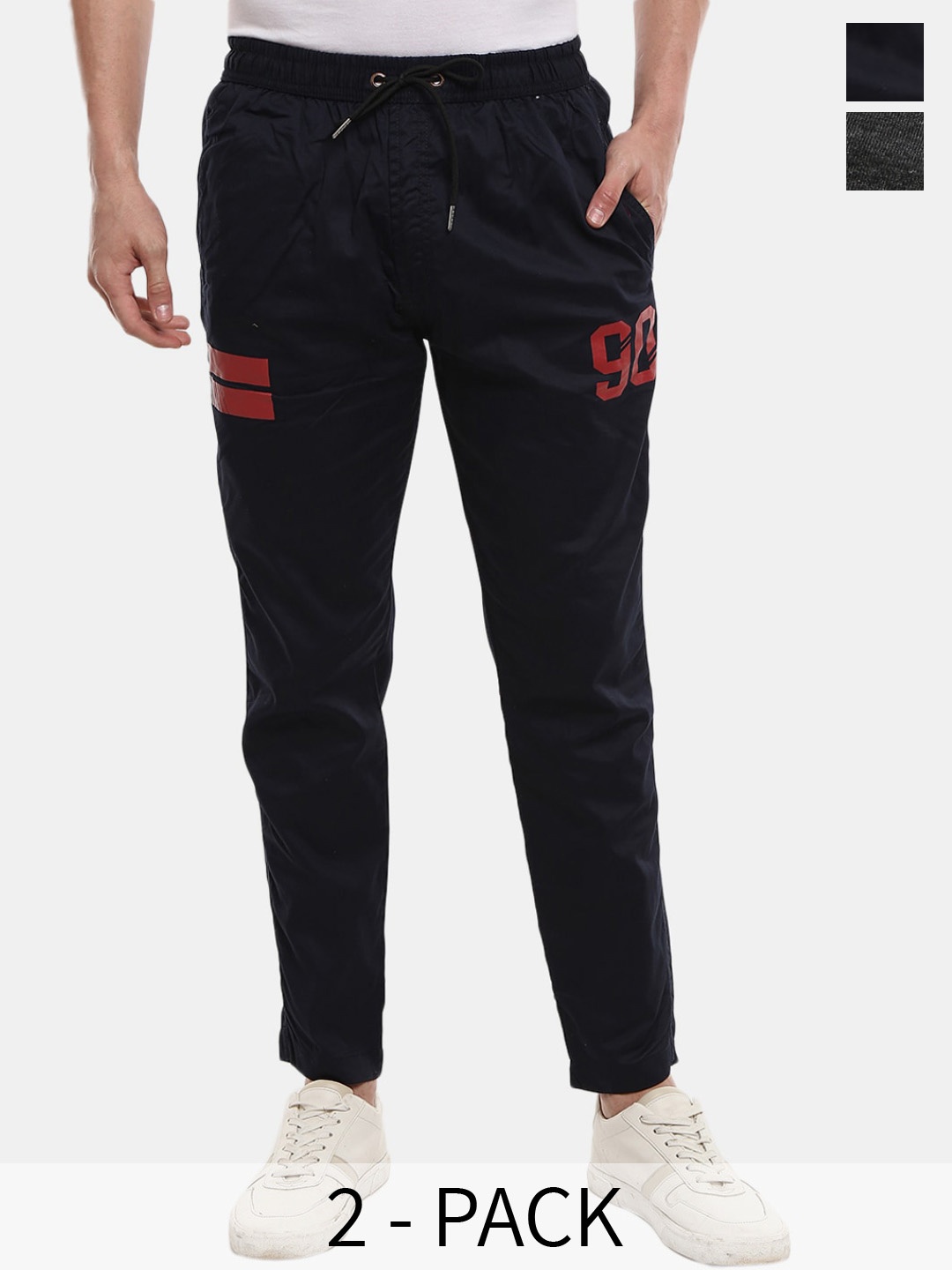 

V-Mart Men Pack Of 2 Mid Rise Cotton Track Pants, Navy blue