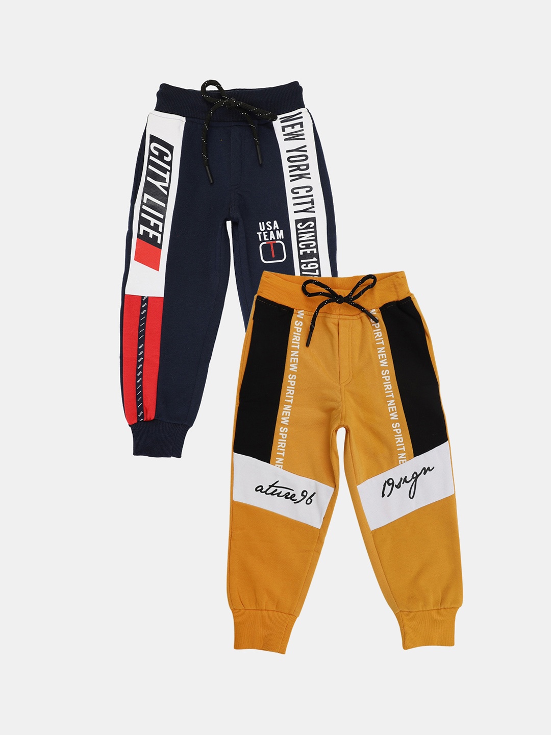 

V-Mart Boys Pack Of 2 Typography Printed Cotton Joggers, Navy blue