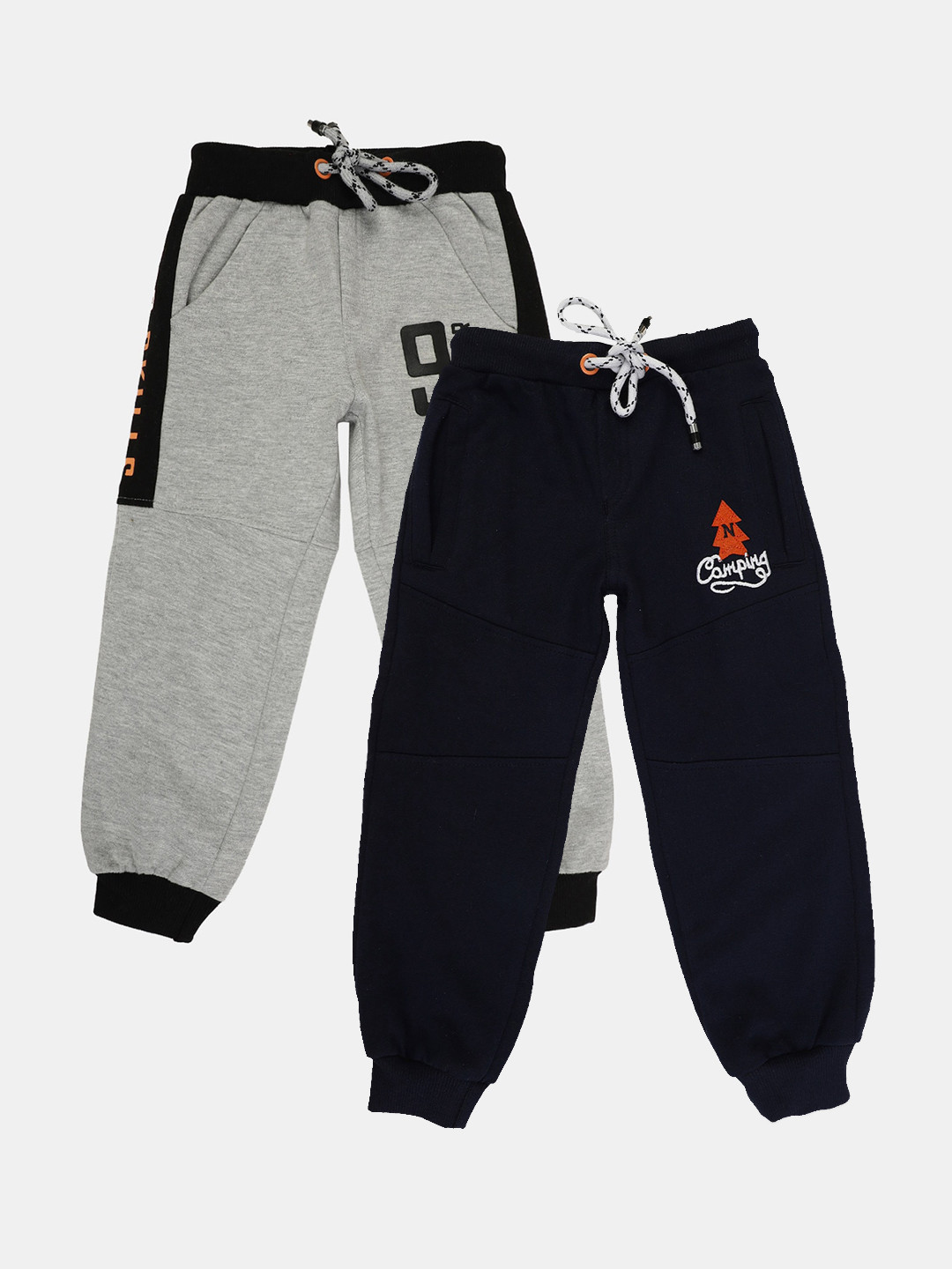 

V-Mart Boys Pack Of 2 Mid Rise Cotton Joggers, Grey melange