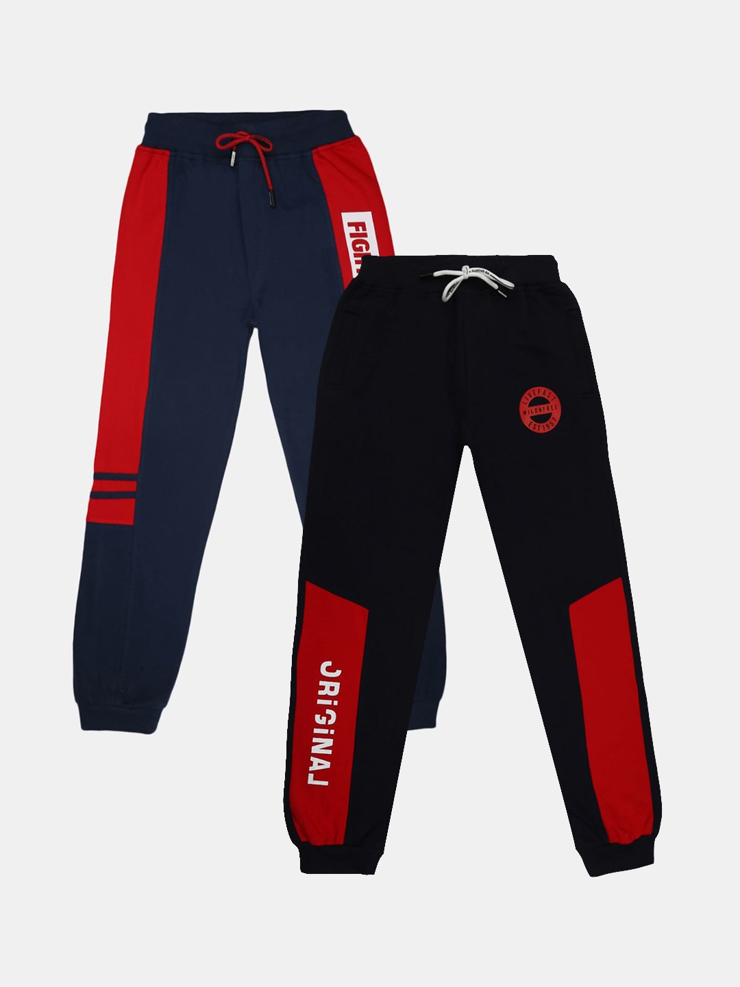 

V-Mart Boys Pack of 2 Colorblocked Mid-Rise Cotton Track Pants, Navy blue