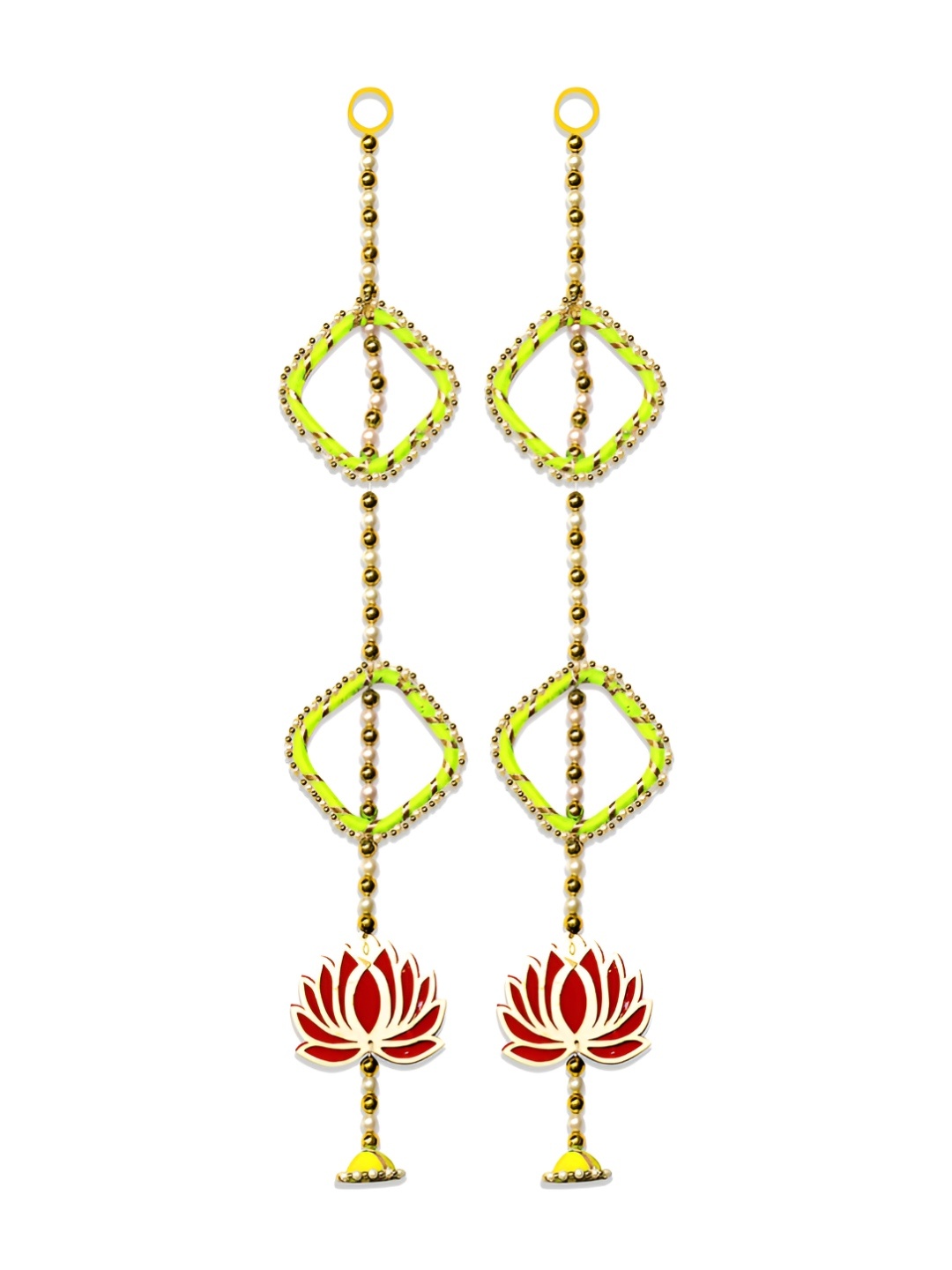 

iHandikart Red & Yellow 2 Pieces Wall Hanging With Lotus Artificial Flowers