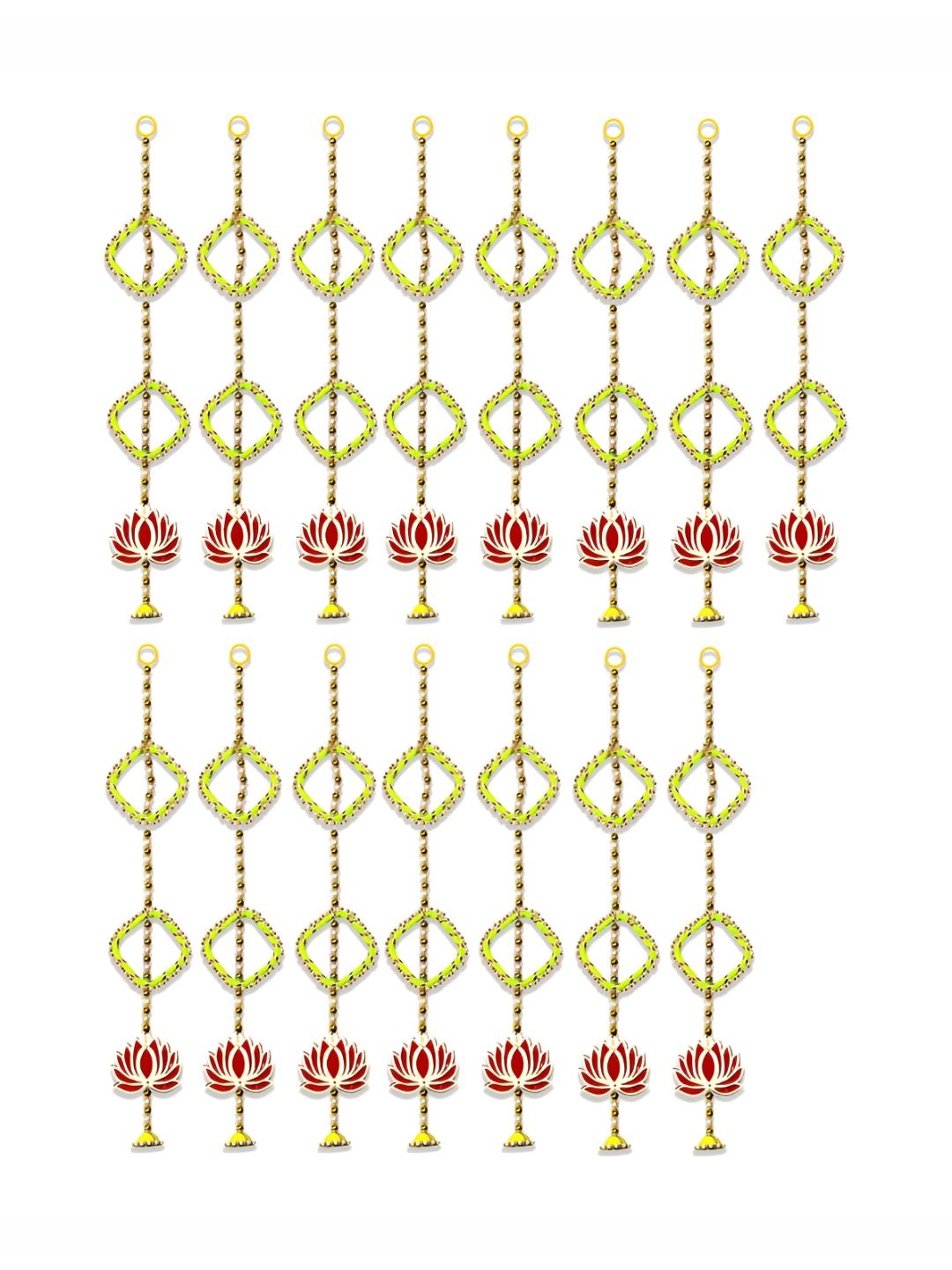 

iHandikart Red & Yellow 15 Pieces Wall Hanging With Lotus Artificial Flowers