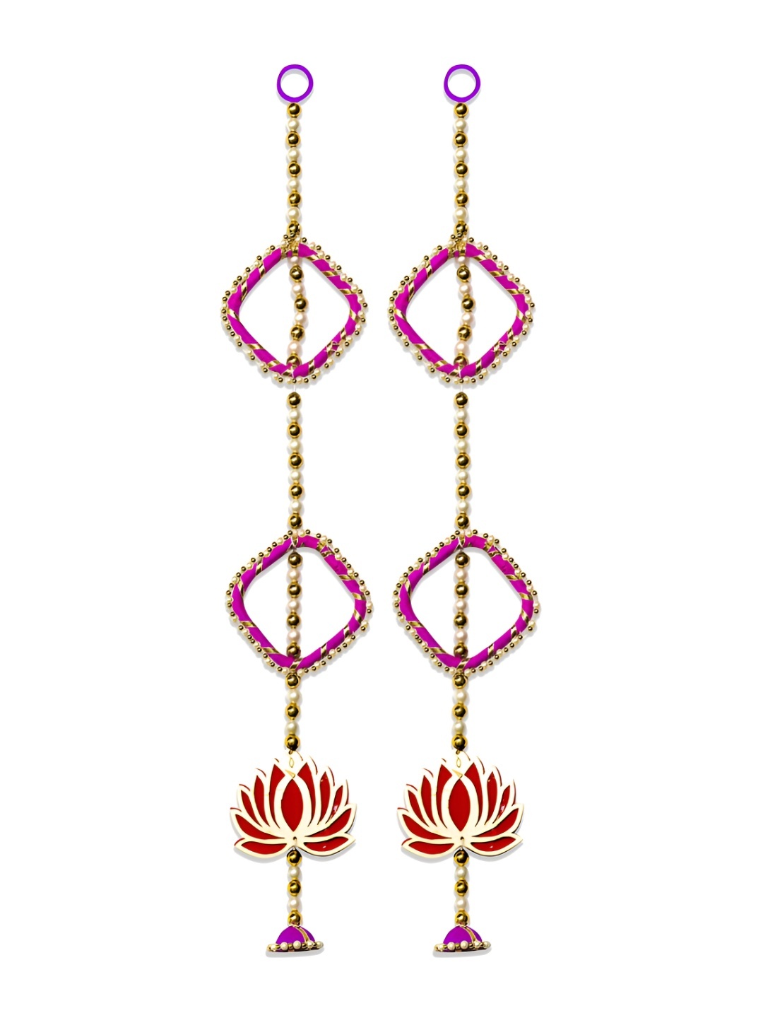 

iHandikart Red & Pink 2 Pieces Wall Hanging With Lotus Artificial Flowers