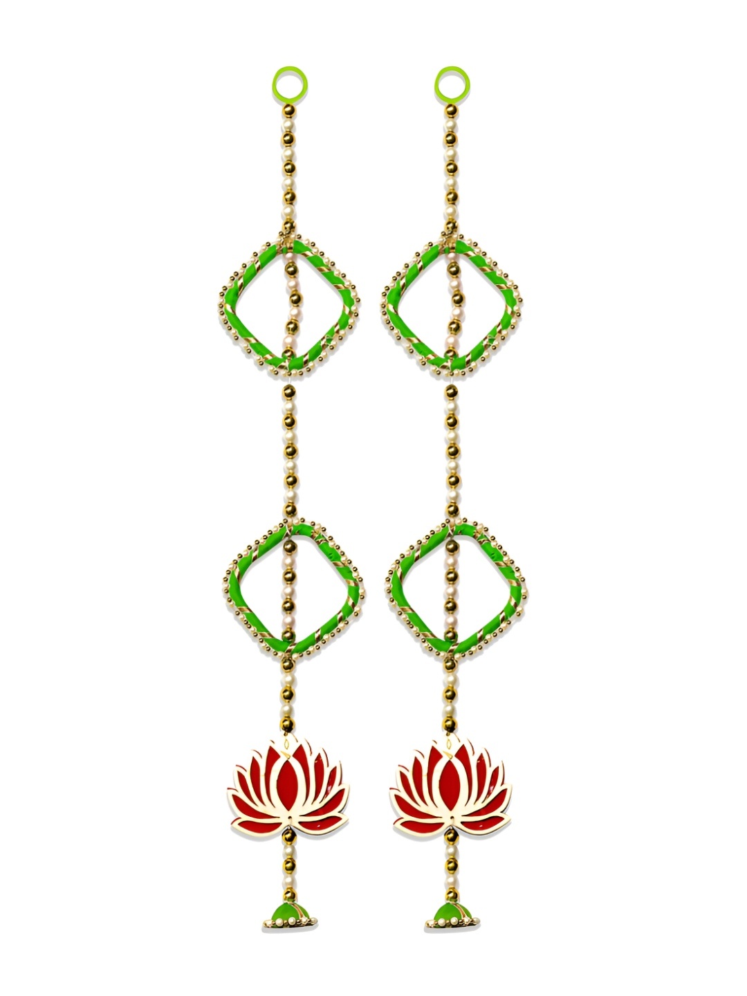 

iHandikart Green & Red 2 Pieces Hanging Artificial Flower