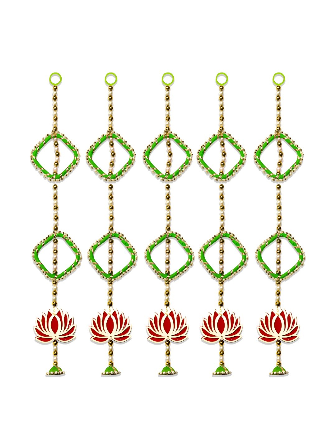 

iHandikart Green & Red 5 Pieces Hanging Artificial Flower