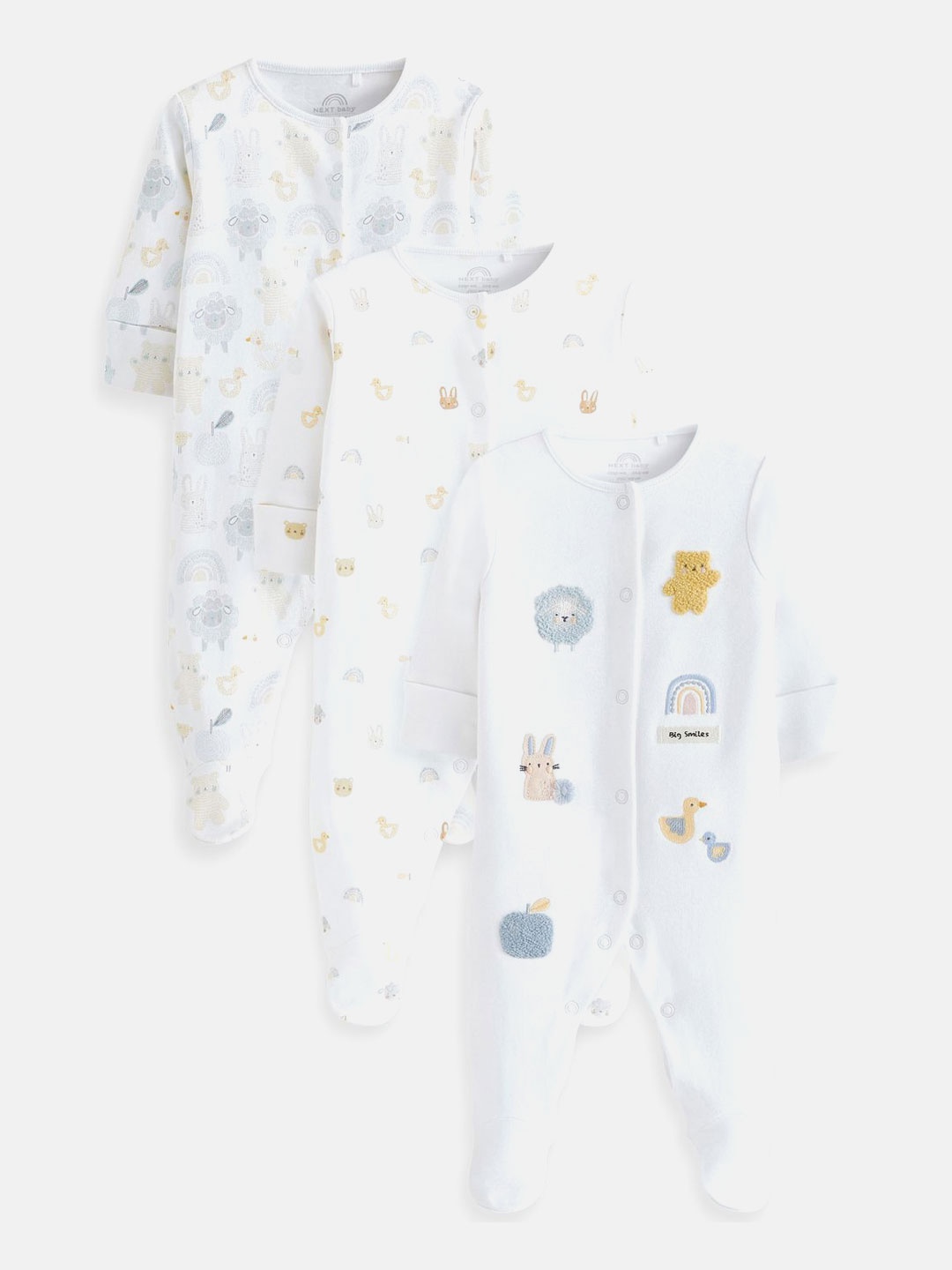 

NEXT Infant Boys Pack of 3 Pure Cotton Sleepsuits, White