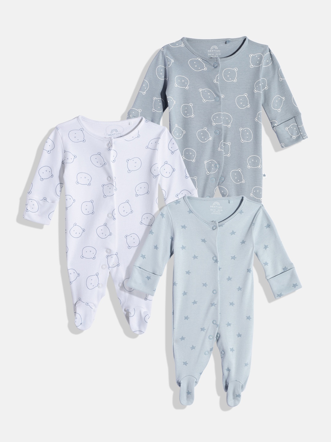 

NEXT Infant Boys Pack Of 3 Printed Sleepsuits, Blue