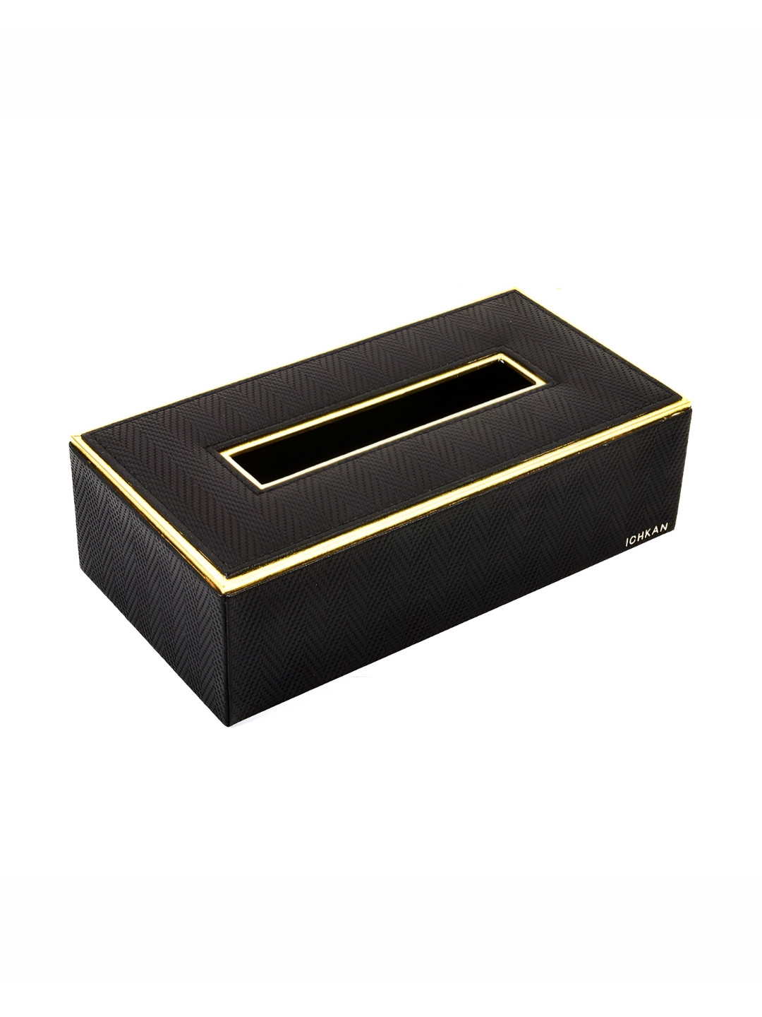 

ICHKAN Black & Gold Toned Textured Rectangle Leather Tissue Box