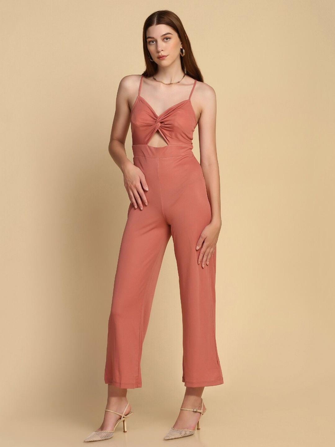 

STARIN Shoulder Straps Gathers Culotte Jumpsuit, Pink