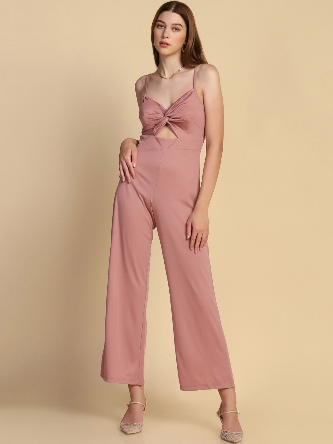 

STARIN Shoulder Straps Gathers Basic Jumpsuit, Pink