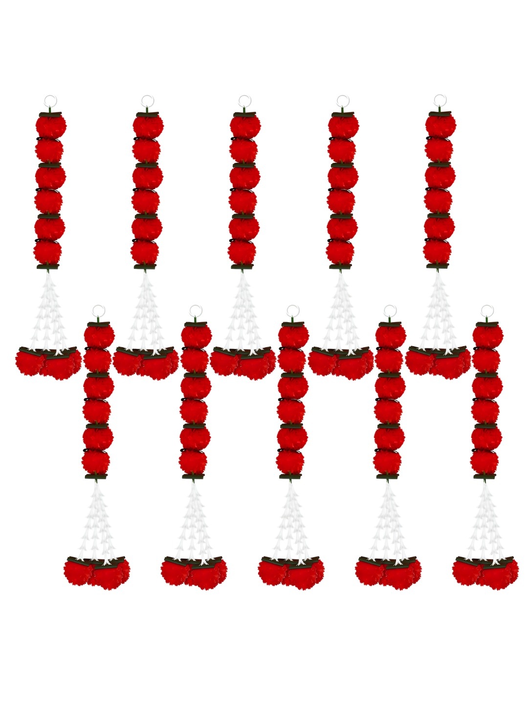 

iHandikart Red & White 10 Pieces Hanging Marigold Artificial Flowers