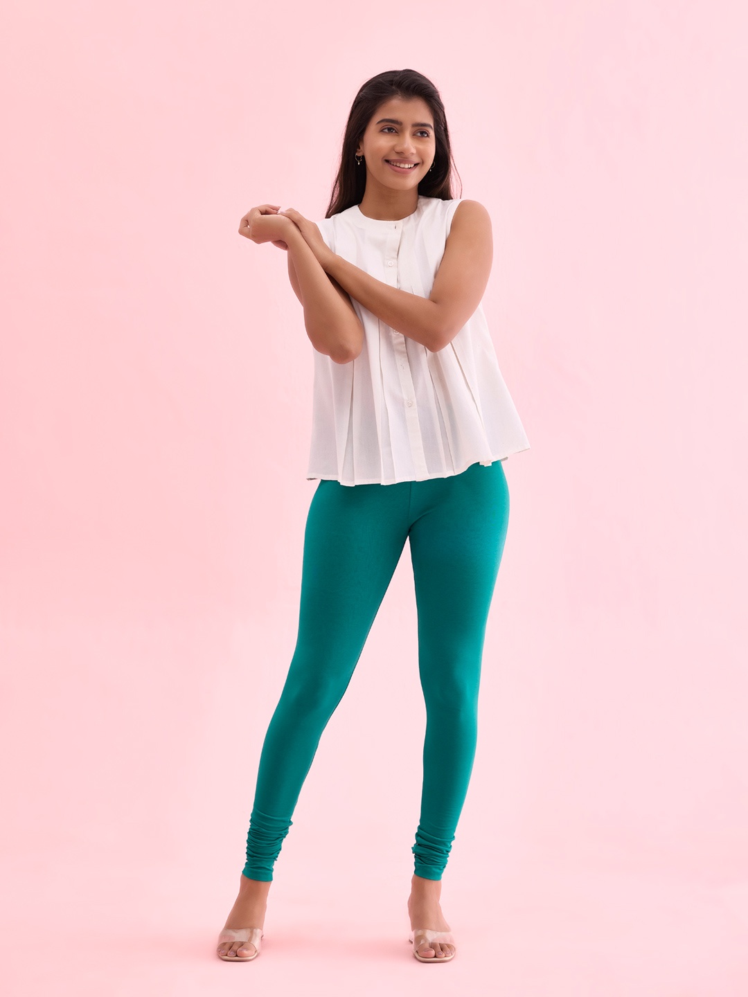 

Go Colors Women Green Cotton Stretch Churidar Leggings