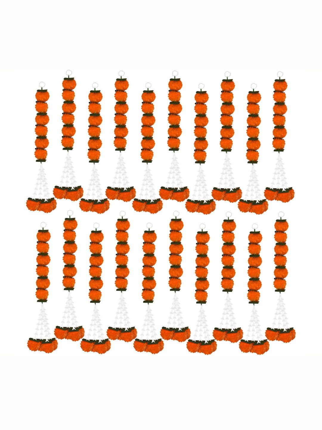 

iHandikart Orange & White 20 Pieces Hanging Marigold Artificial Flowers