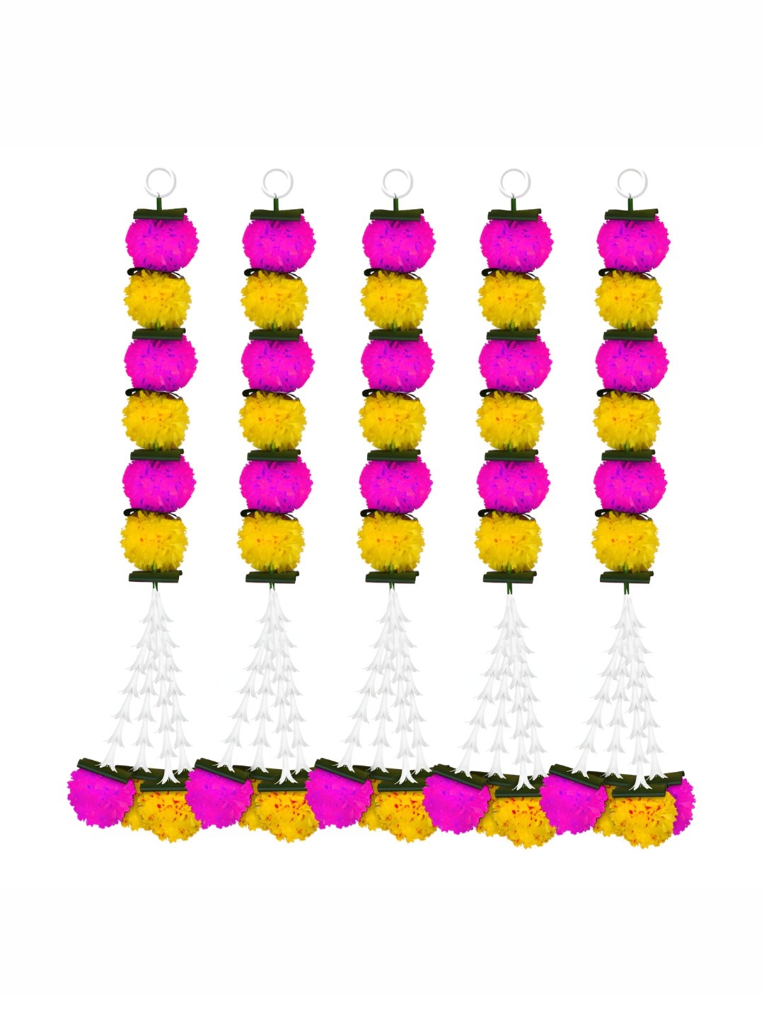

iHandikart Pink 5 Pieces Hanging Marigold With Tuberose Jhumka Artificial Flower