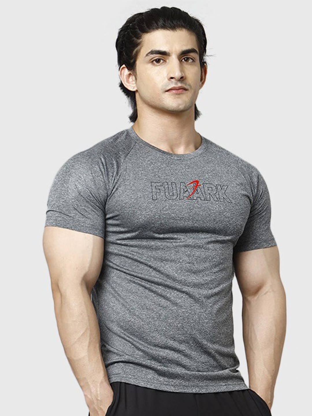 

FUAARK Typography Printed Anti Odour Slim Fit T-shirt, Grey