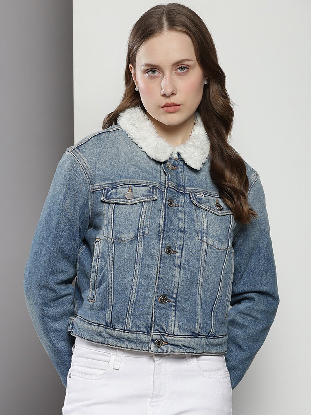 

Tommy Hilfiger Spread Collar Crop Denim Jacket, Blue
